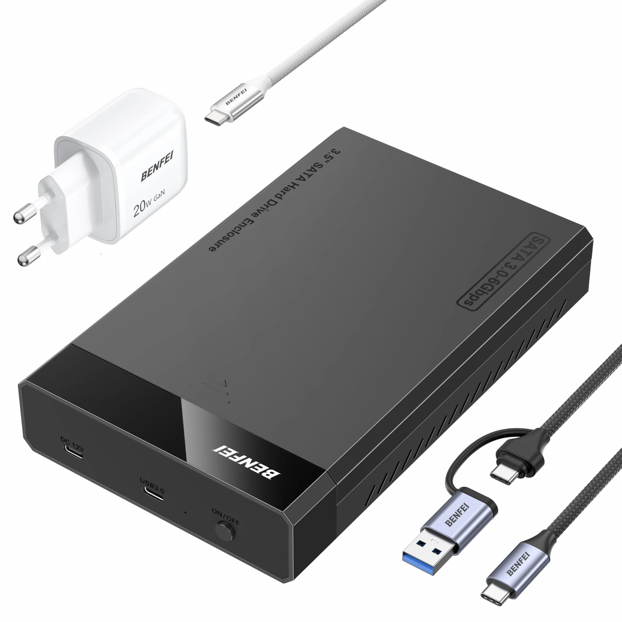 BENFEI Obudowa HDD/SSD SATA 3,5/2,5 cala, konstrukcja bez narzędzi, obsługuje dyski twarde 20 TB i UASP