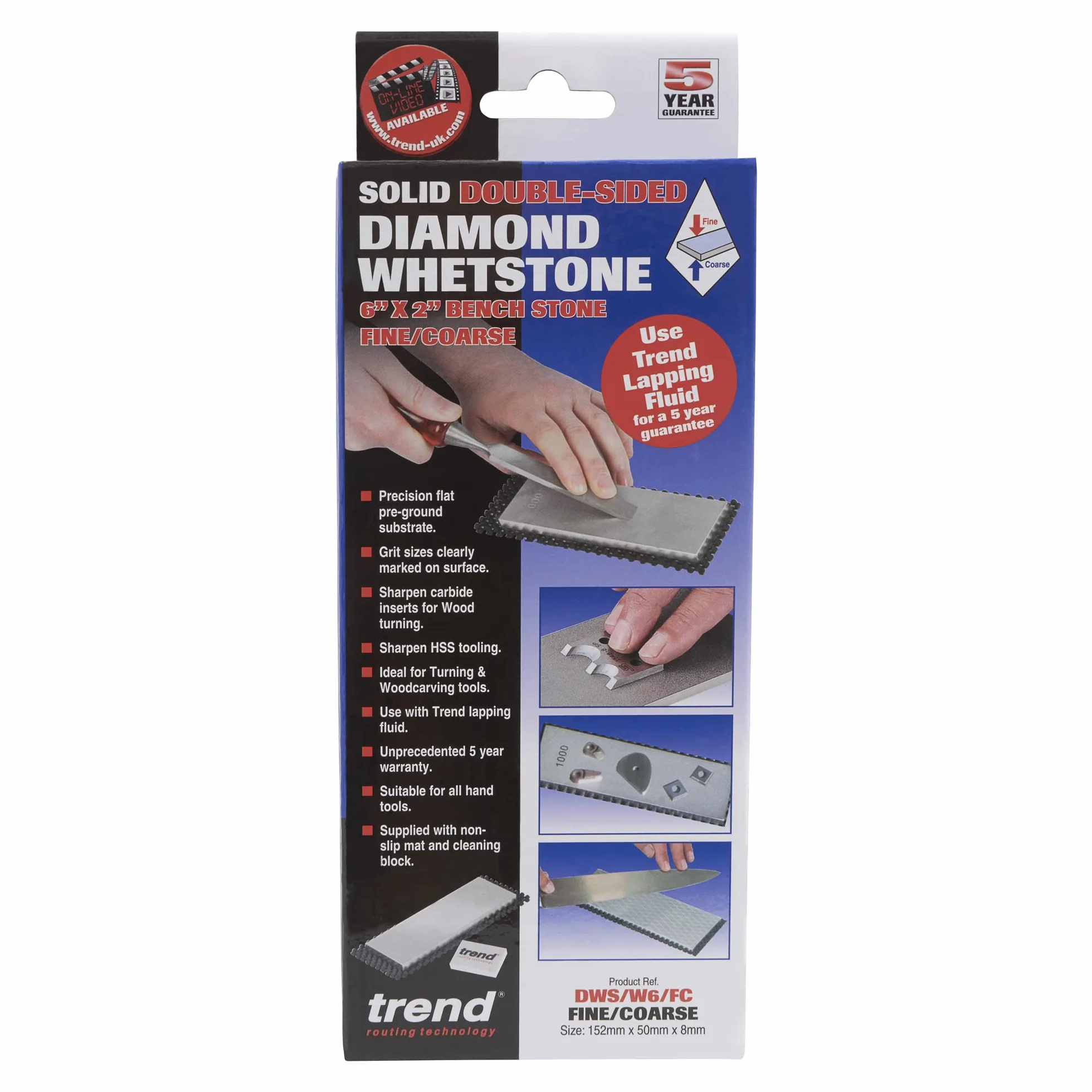 Trend Diamentowa szlifierka kamienna, 15,2 x 5,5 cm, dwustronne ziarno 300/1000, kamień z blokiem czyszczącym i matą antypoślizgową, DWS/W6/FC
