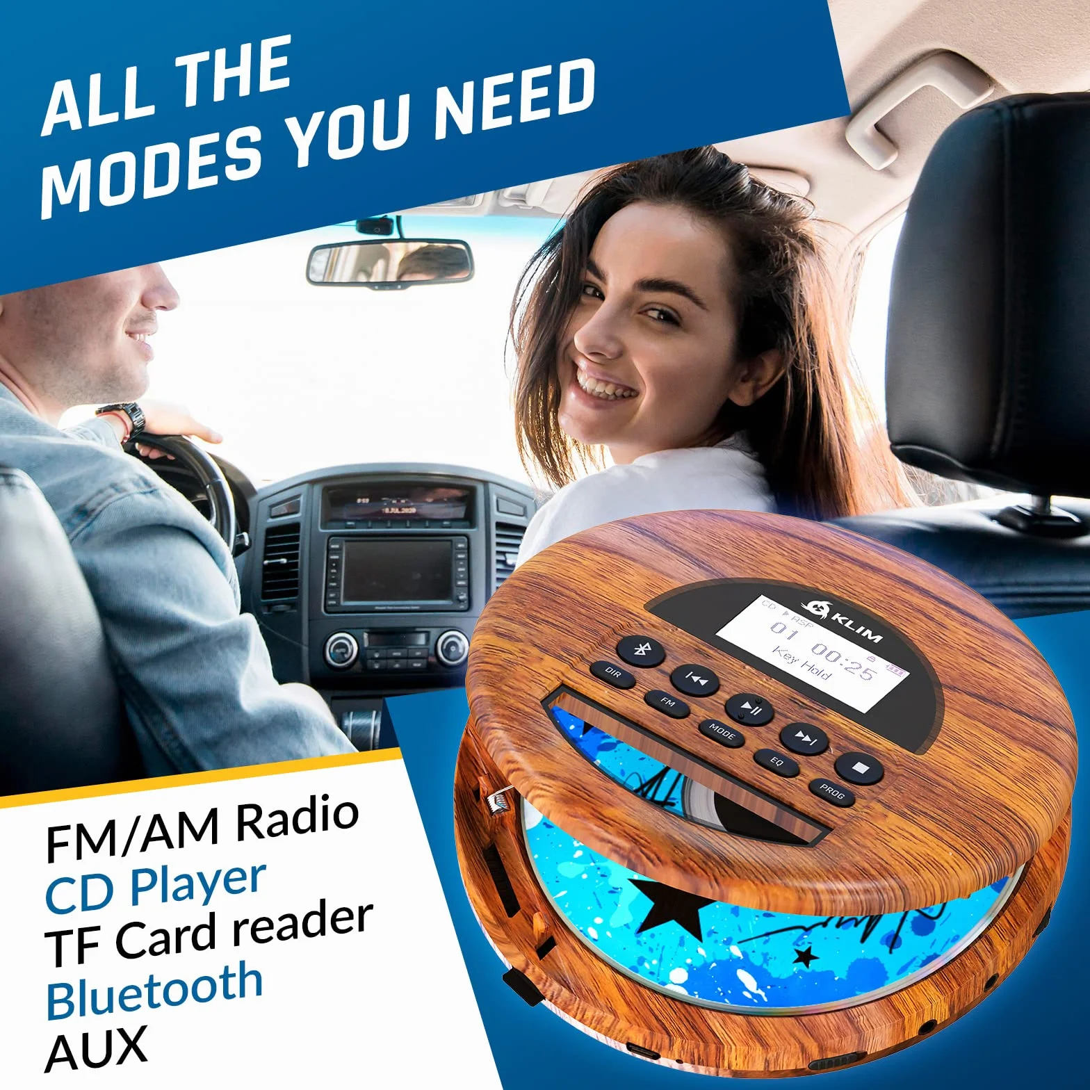 KLIM Nomad Wood Przenośny odtwarzacz CD MP3 Bluetooth Radio FM