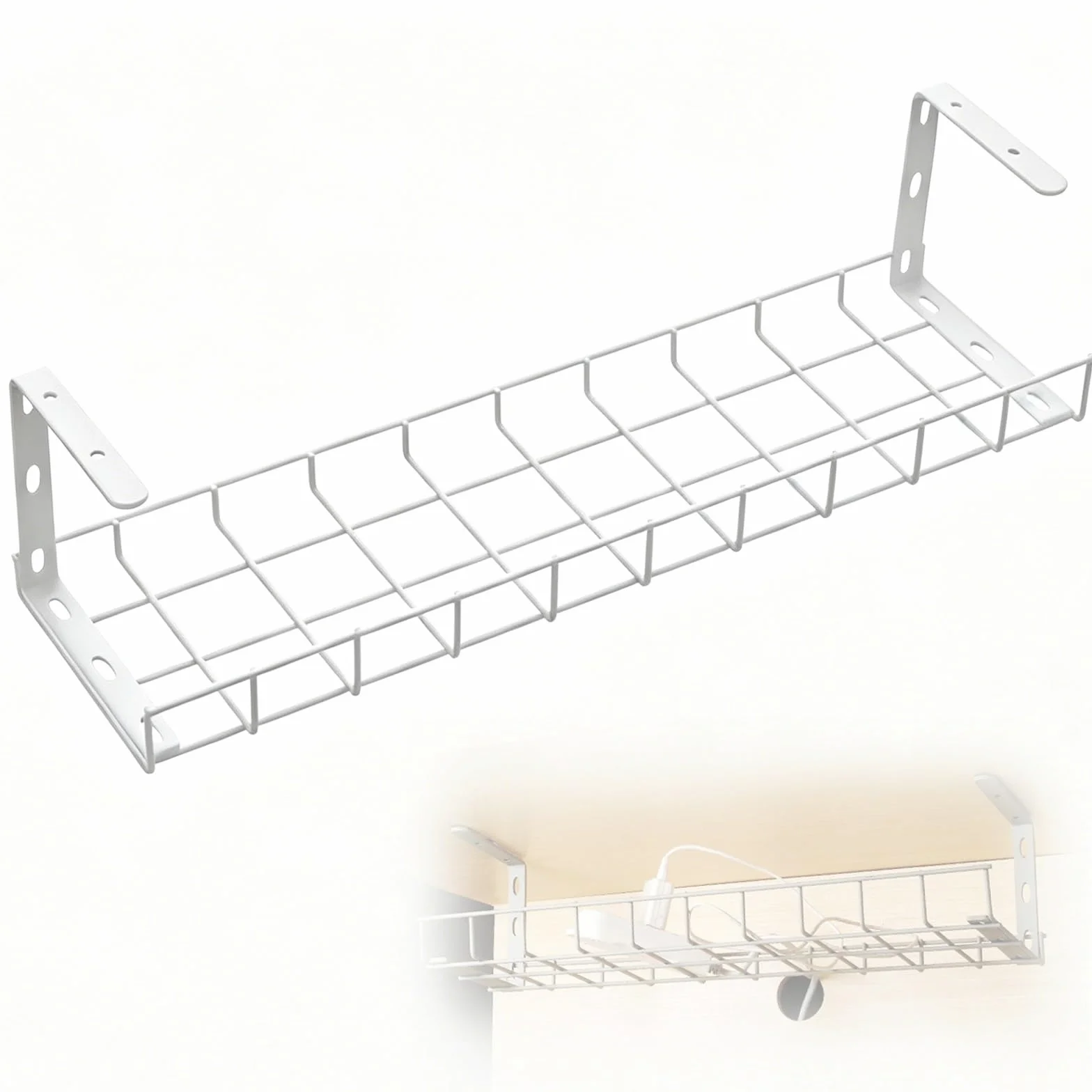 Organizator Kabli pod Biurkiem, Udźwig 10kg+, Szer. 18cm, Wys. 15cm, do Biurka Domowego(White,80cm/32in)