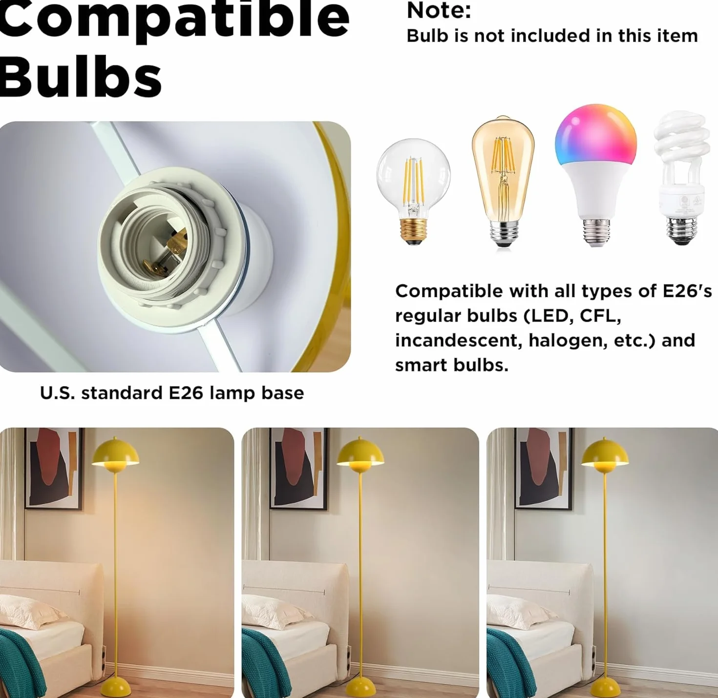 Alpinaluz Lampa podłogowa ze stali z wypukłym abażurem, nowoczesna, nordycka i retro, światło pośrednie, gwint E27, przełącznik nożny, do salonu, sypialni lub jadalni (żółta)
