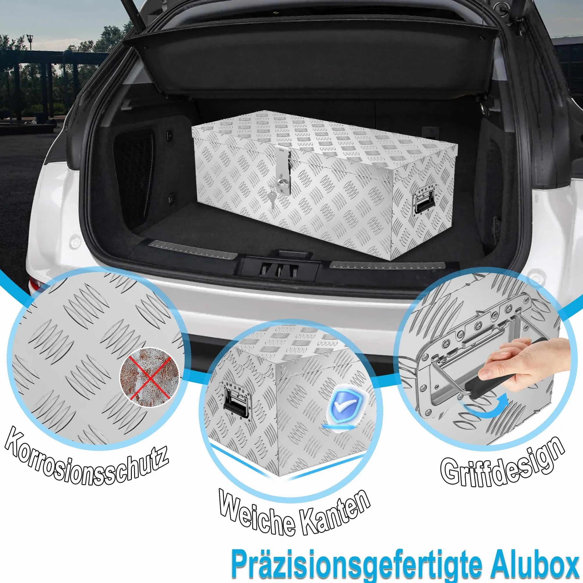 XMTECH Aluminiowe Pudełko Transportowe, Do Przechowywania, 61,5 x 26,5 x 30 cm, Skrzynka Magazynowa 38 l, Na Narzędzia
