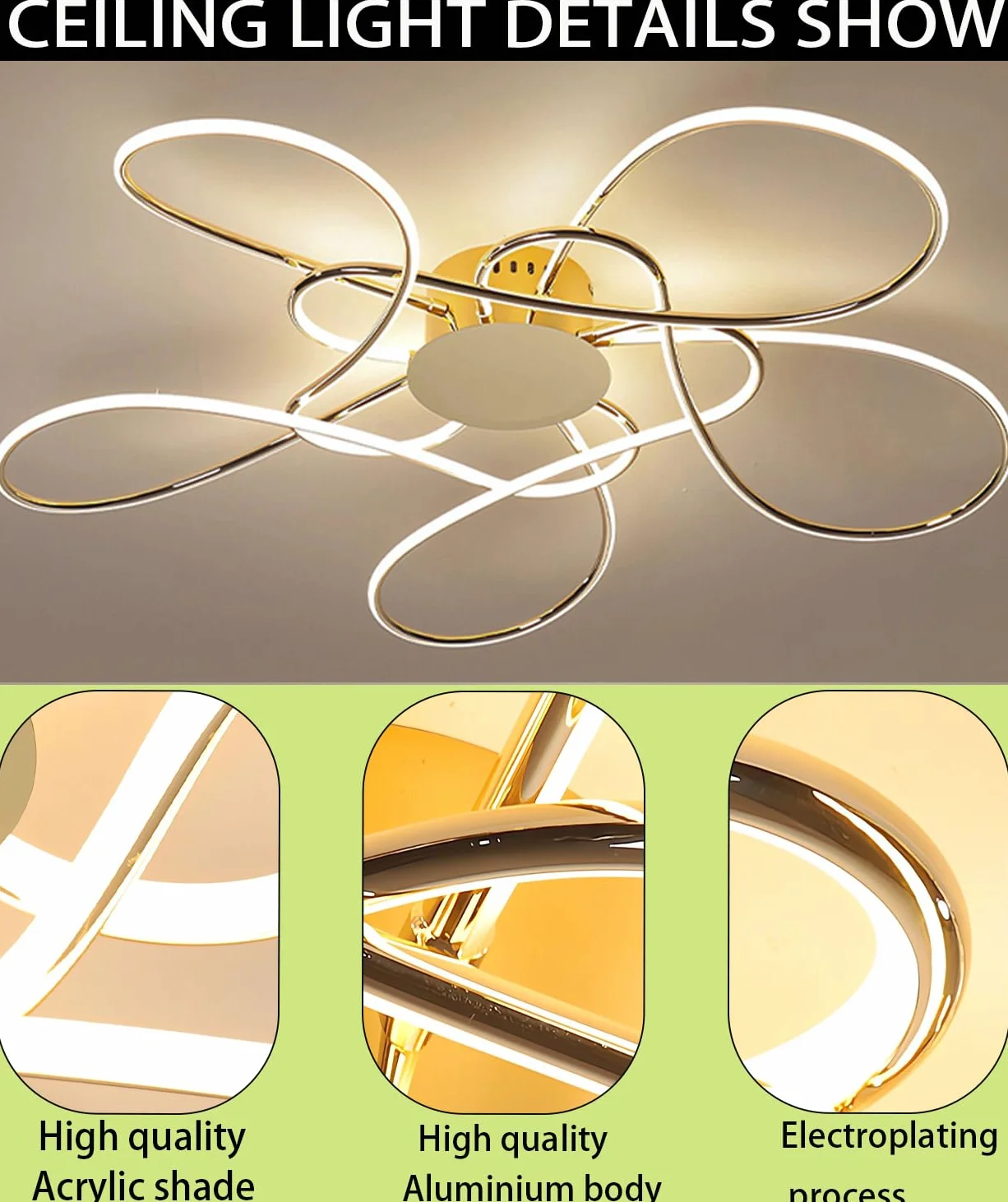 Lampa sufitowa LED do salonu Nowoczesna Prosta reatywna lampa Sufitowa z pilotem zdalnego sterowania Ściemnialne oświetlenie sufitowe Sypialnia Wpuszczane wiszące 3200-6500K (Złoto, Φ90cm)