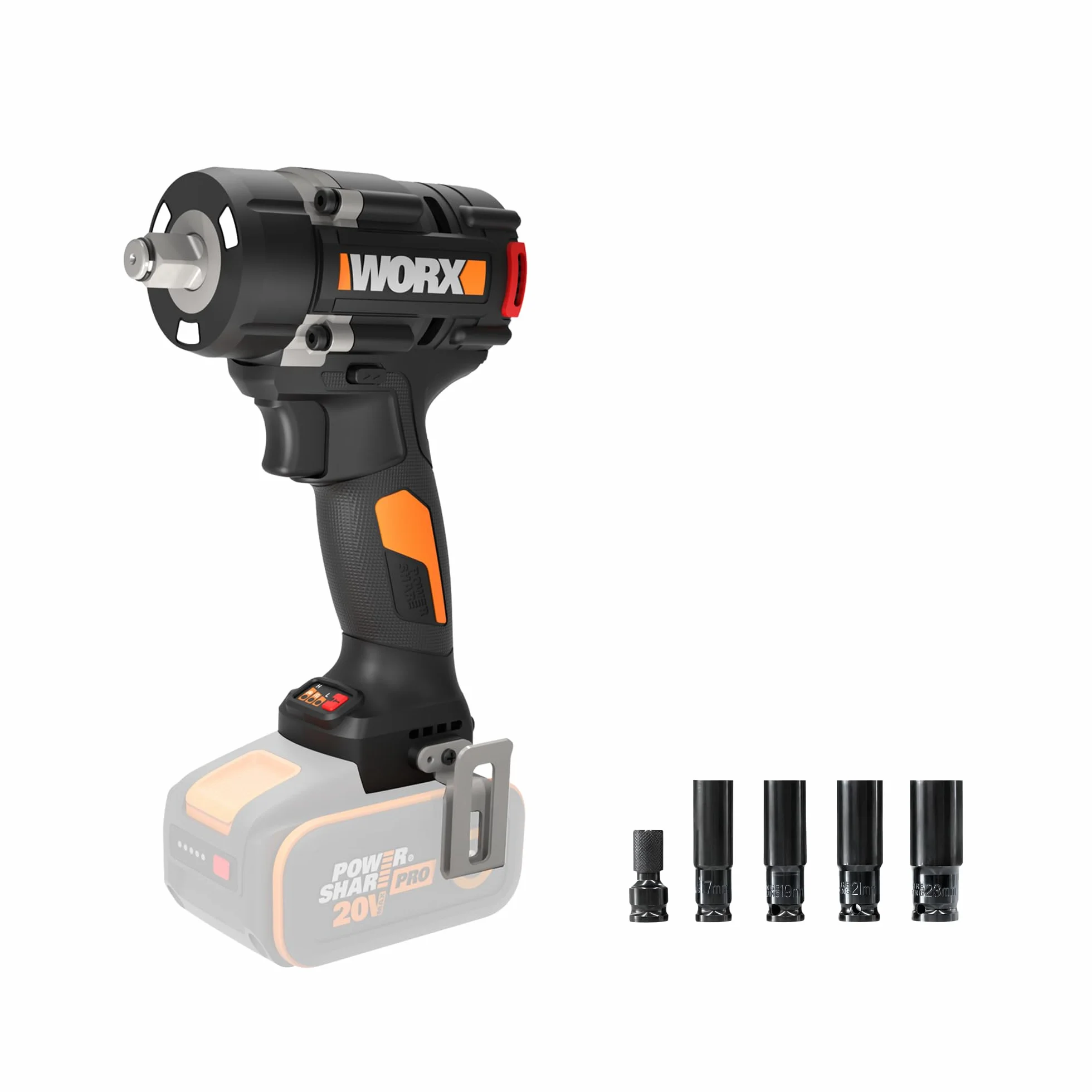 WORX WX273.9 akumulatorowa wkrętarka udarowa 20 V, moment obrotowy 600 Nm, silnik bezszczotkowy, 3 poziomy prędkości, Reverse Auto Stop, światło LED, kompatybilna z PowerShare (bez akumulatora i