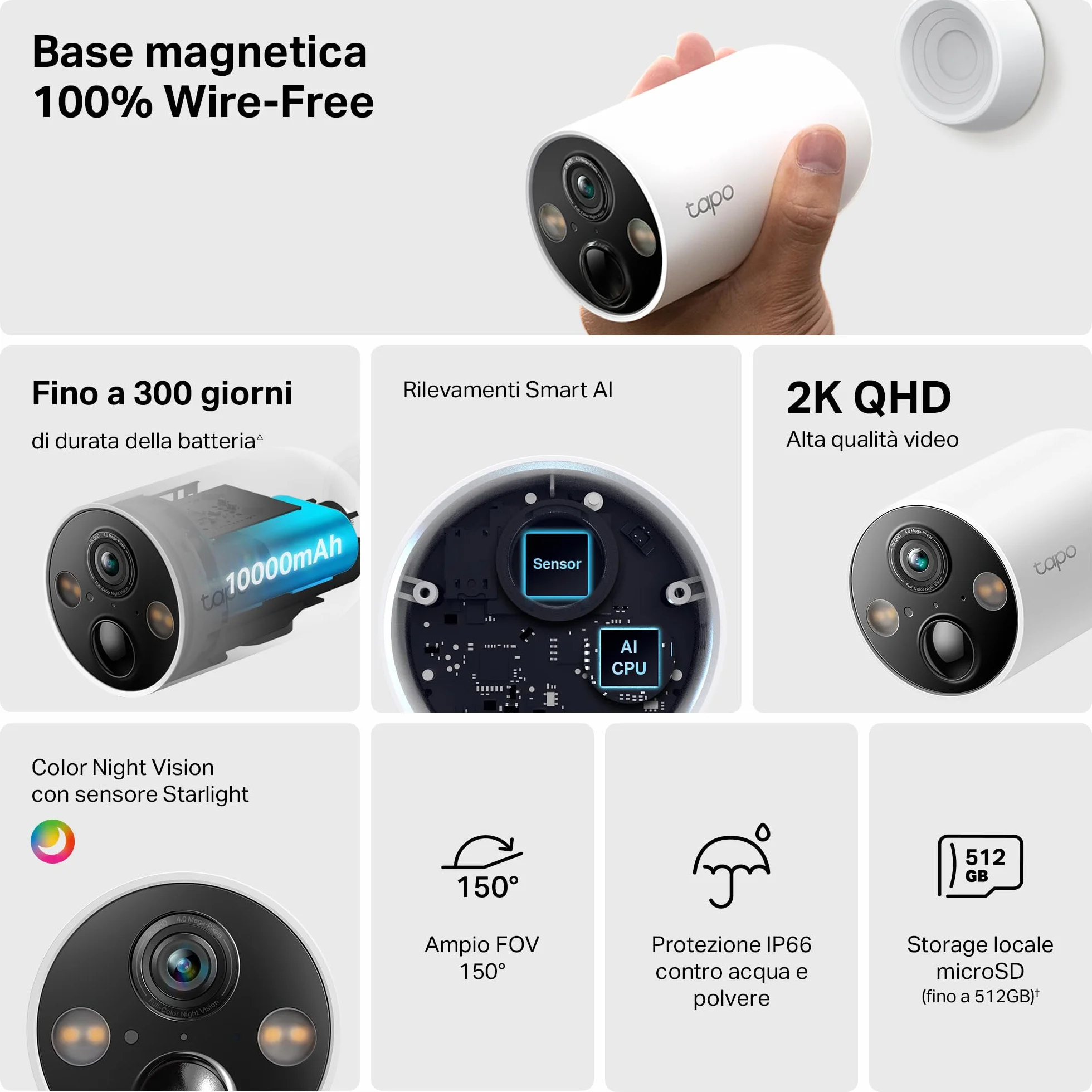 TP-Link Tapo C425 (2-pack) | Zestaw 2 kamer Wi-Fi 2K QHD na baterie | Tryb nocny w kolorze | Wykrywanie AI | Współpraca z H200 | Kompatybilne z Alexa i Google Home