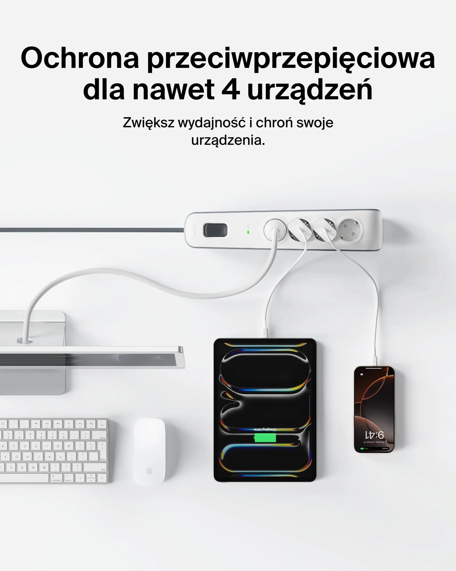 Belkin Listwa Zasilająca, Biały/Szary, 4 Gniazda