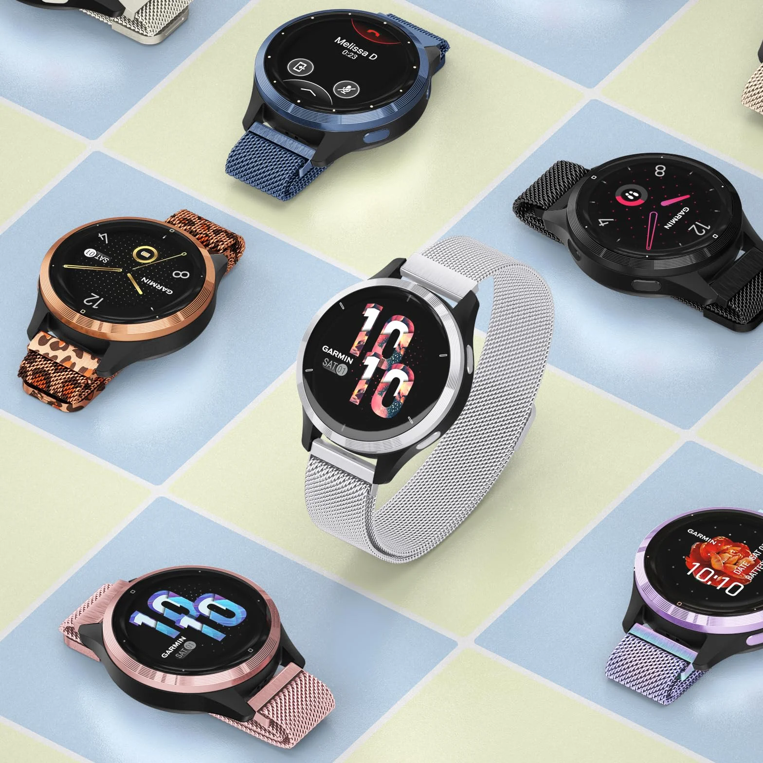 Vancle Bransoletka z siatki ze stali nierdzewnej, pasek 18 mm do zegarka do Garmin Venu 2S/ Venu 3S/ Vivoactive 4S/ Vivomove 3S/ Forerunner 255s/ 255s Music/ 265s, dla kobiet i mężczyzn