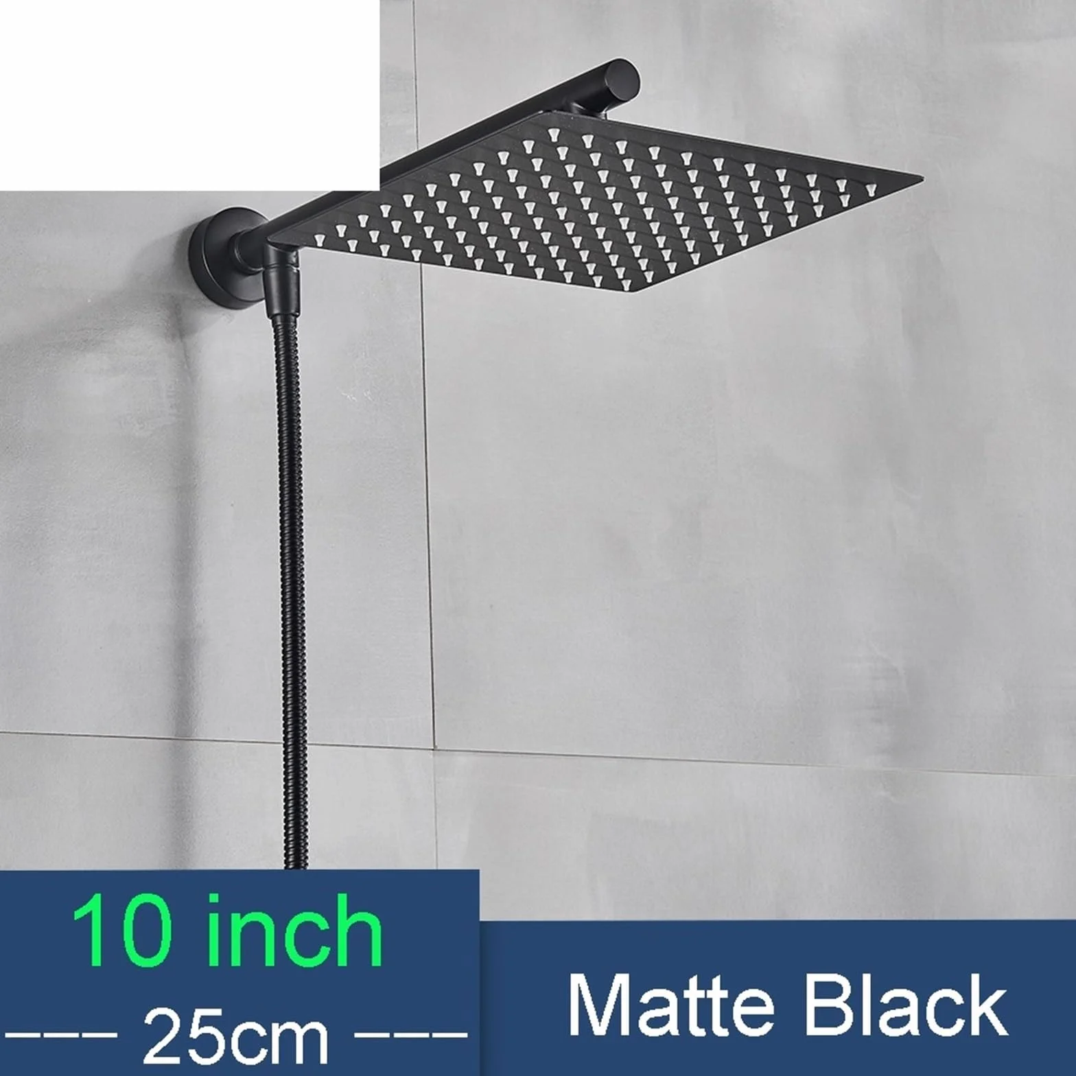 Matowa czarna 25 cm deszczownica głowica prysznicowa ze stali nierdzewnej naścienna głowica prysznicowa mosiężne ramię prysznicowe 150 cm wąż ultracienka konstrukcja do nowoczesnej łazienki