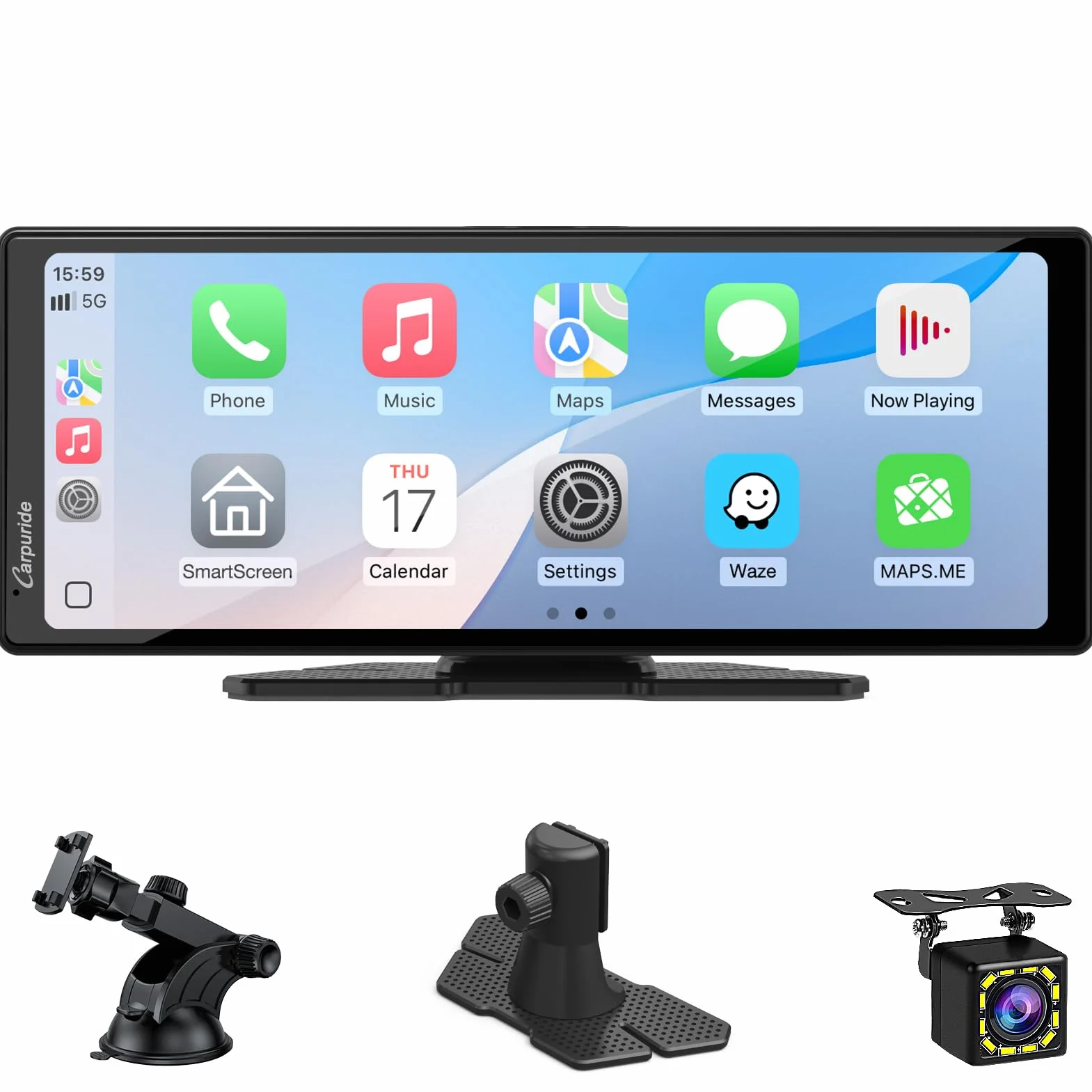 Carpuride V92R Przenośny Ekran Carplay 10,26-calowy HD 1080P Bezprzewodowy Android Auto z Kamerą Cofania 720P