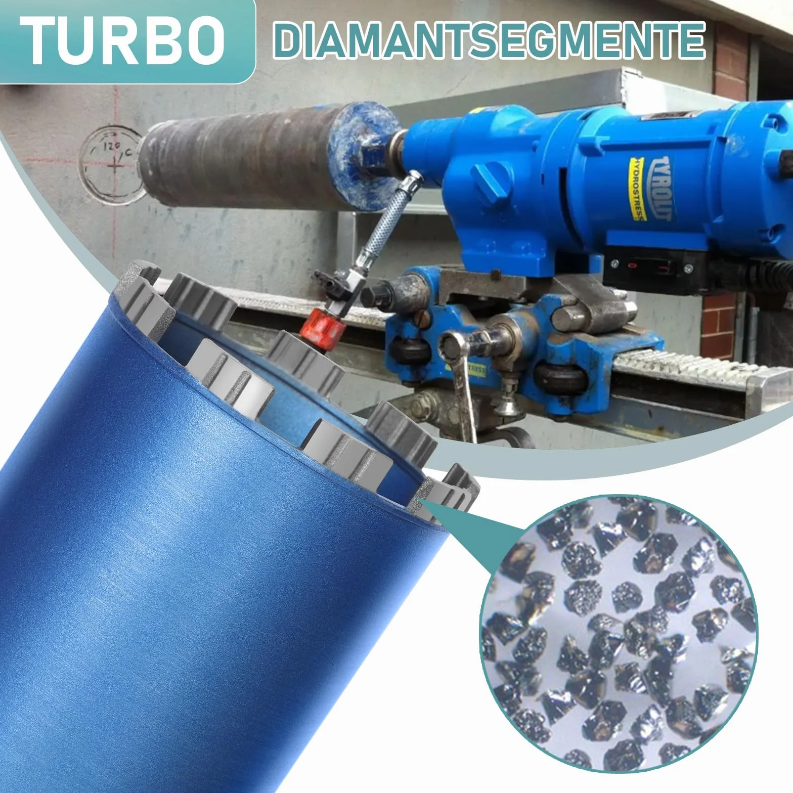 1 ¼ UNC diamentowa koronka wiertnicza z 10 mm Turbo | L 460 mm | Ø 112 mm | 9 segmentów | SDS-max, diamentowa koronka wiertnicza rdzeniowa do wiertarek rdzeniowych, wiertło do płytek do betonu