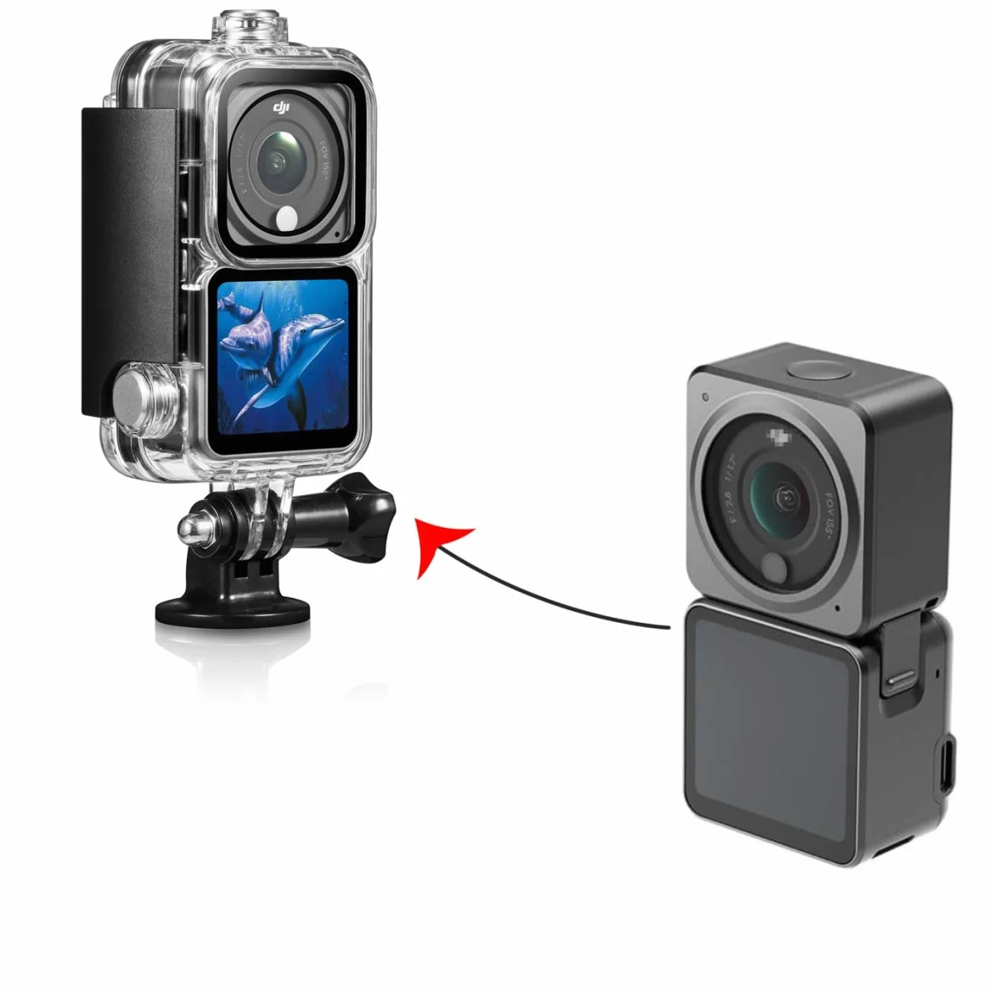 Wodoodporna Obudowa Camkix Kompatybilna z DJI Action 2 Power Combo lub DJI Action 2 Dual-Screen Combo -Przezroczysty - Chroni do 147 Stóp/45 m pod Wodą - Wyraźny Wyświetlacz