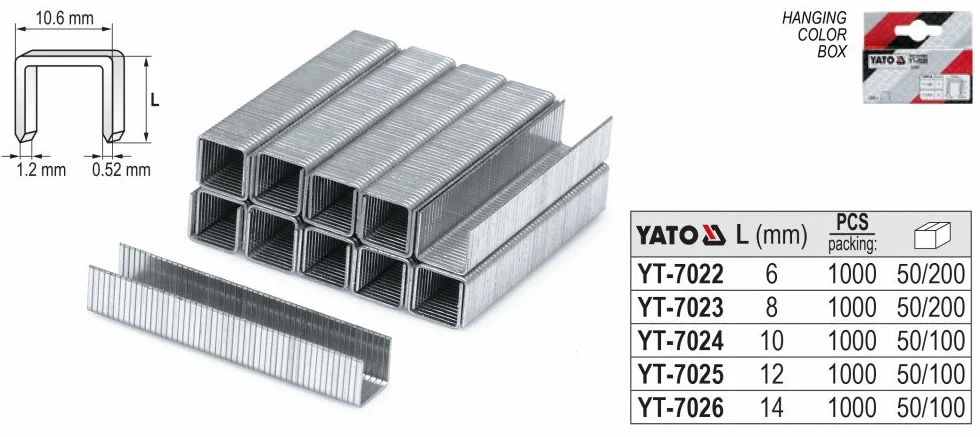 Yato YT 7023 zszywki – 8 mm/10,6 x 1,2/1000 szt