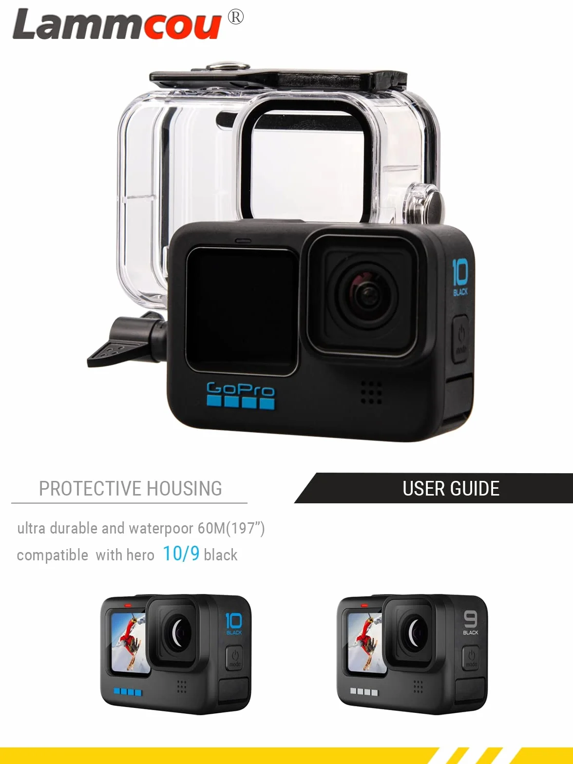 Lammcow Wodoodporny zestaw obudowy ochronny kompatybilny z GoPro Hero 11 10 9 Black, etui do nurkowania 60M