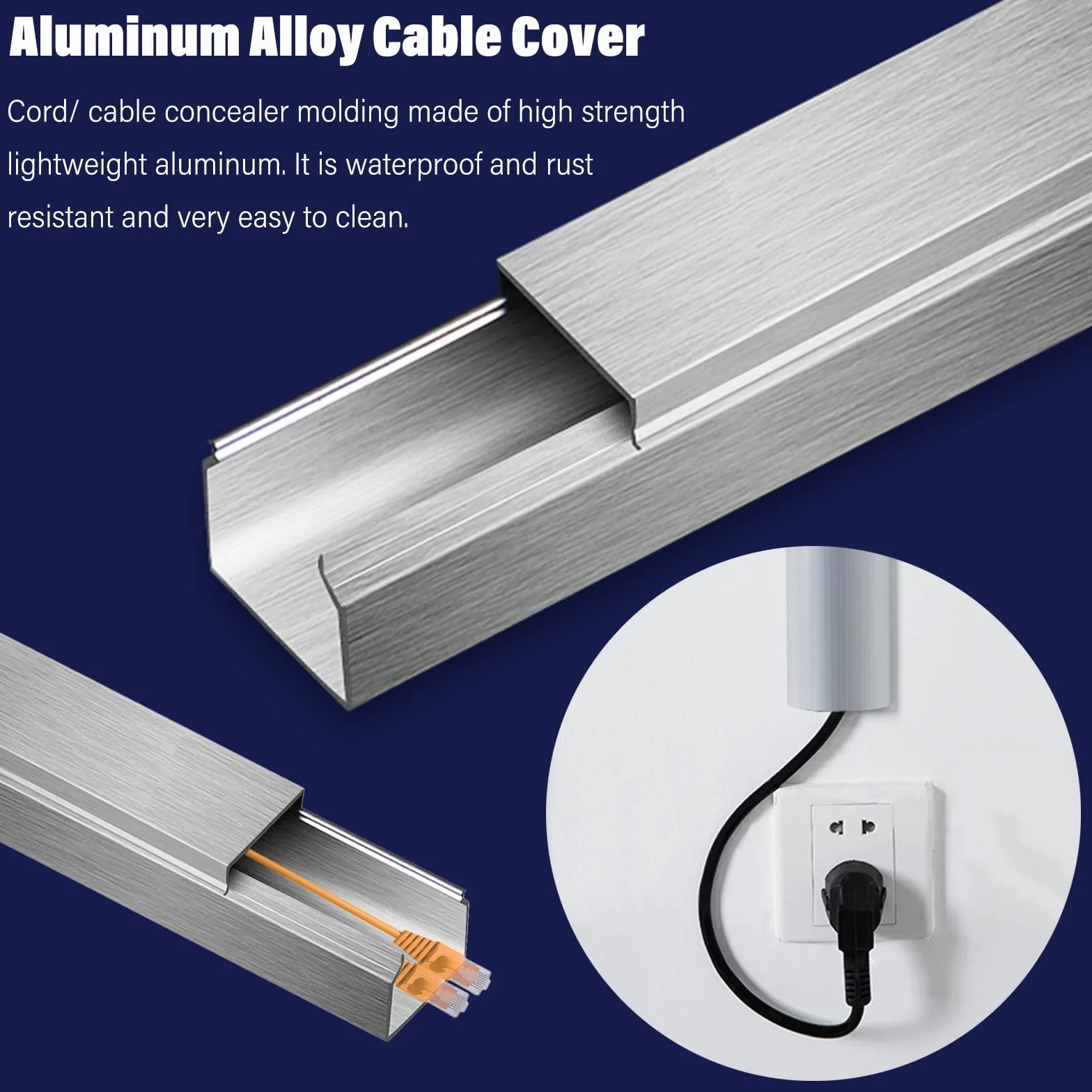 Metalowe kanały kablowe, Samoprzylepna listwa podłogowa do zarządzania kablami, srebrna, mieści 6–100 przewodów(Holds 45 Wires)