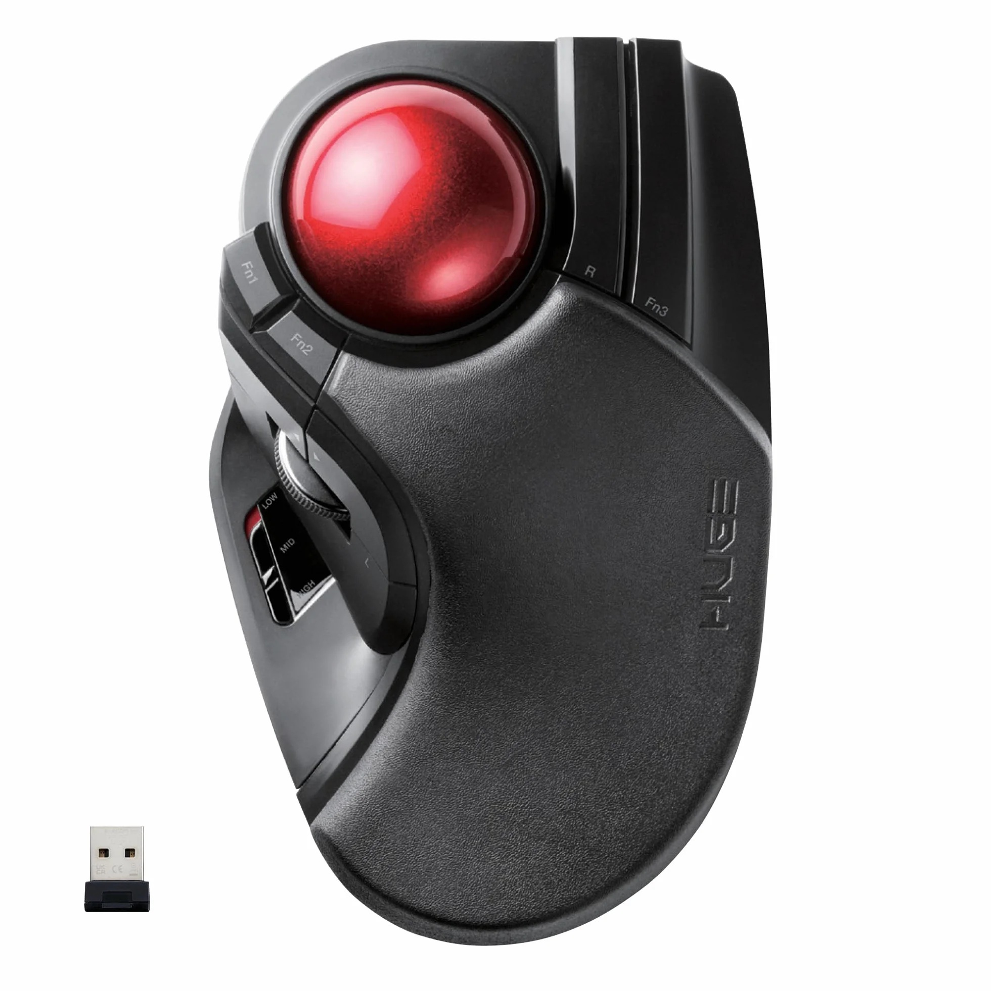 Elecom 2,4 GHz bezprzewodowa, obsługiwana palcem, duża mysz Trackball z 8 przyciskami i płynnym śledzeniem, precyzyjnym optycznym czujnikiem do gier (M-HT1DRBK)