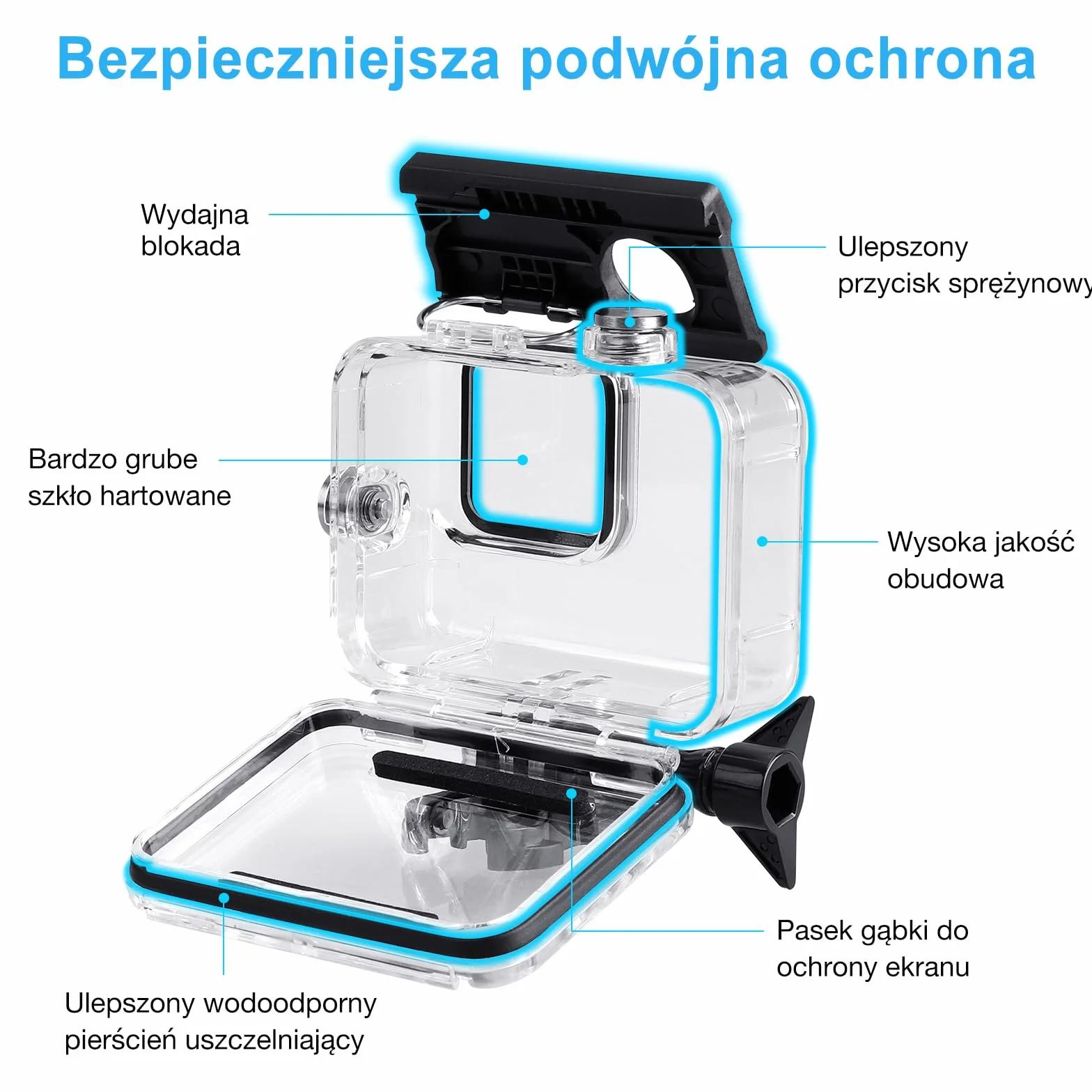 REDTRON Wodoodporna obudowa do GoPro 9 10 11 12 13, obudowa ochronna do nurkowania 60M do kamery akcji Gopro 9 10 11 12 13, podwodna wodoodporna obudowa ochronna z mocowaniem do szybkiego zwalniania