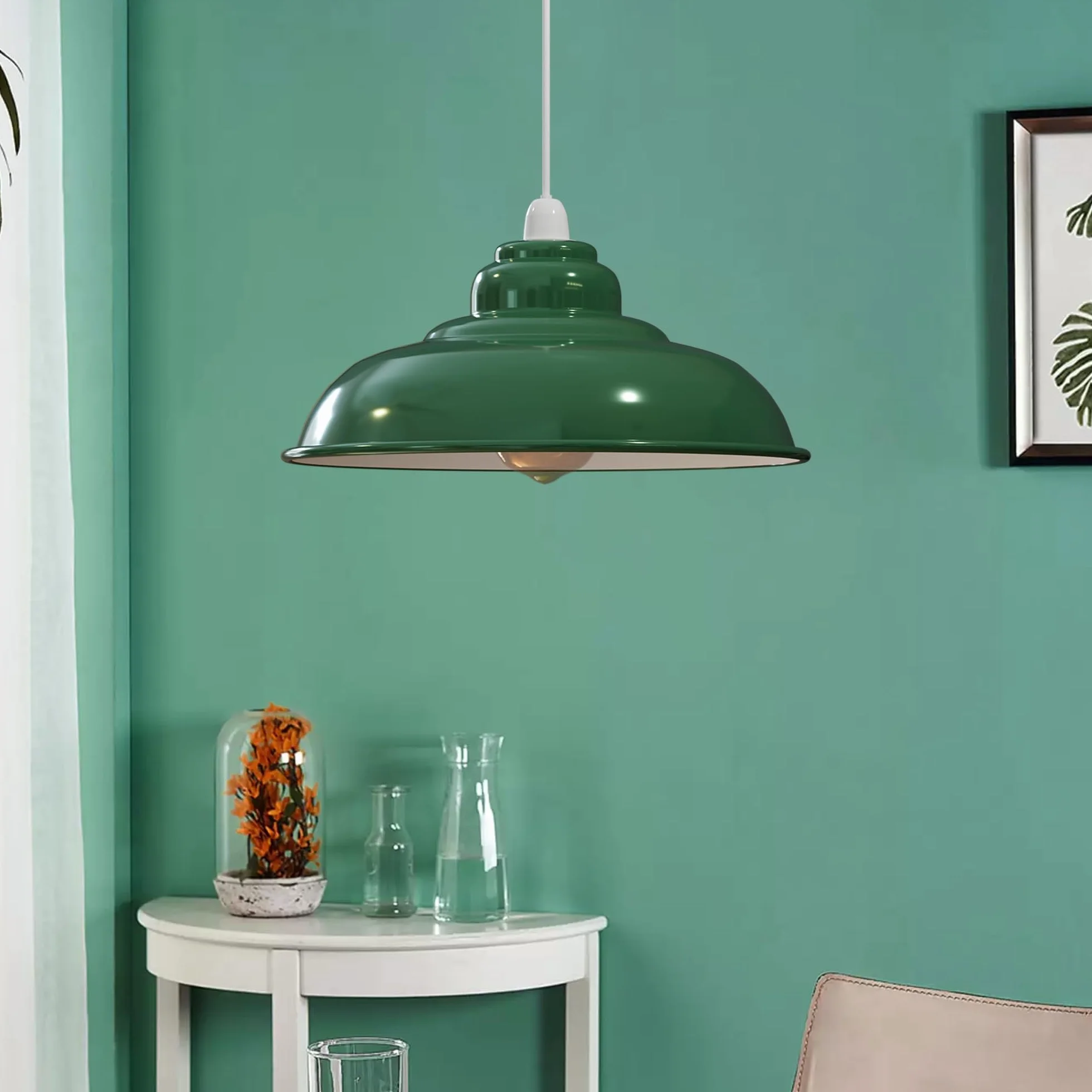 LEDSone Przemysłowa wisząca lampa sufitowa, klosz lampy w stylu retro, wisząca lampa sufitowa w stylu vintage, metalowy loft, rustykalny klosz wiszący (zielony, 1 opakowanie)