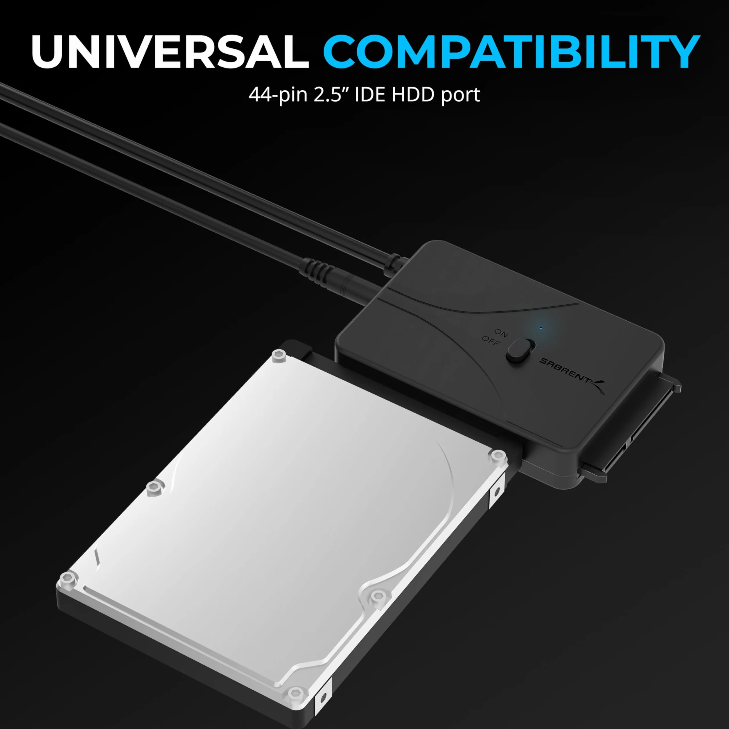 SABRENT Konwerter USB typu C na dysk twardy SSD/SATA/IDE 2,5/3,5/5,25 cala z zasilaczem UL i diodami LED (USB-DS12)