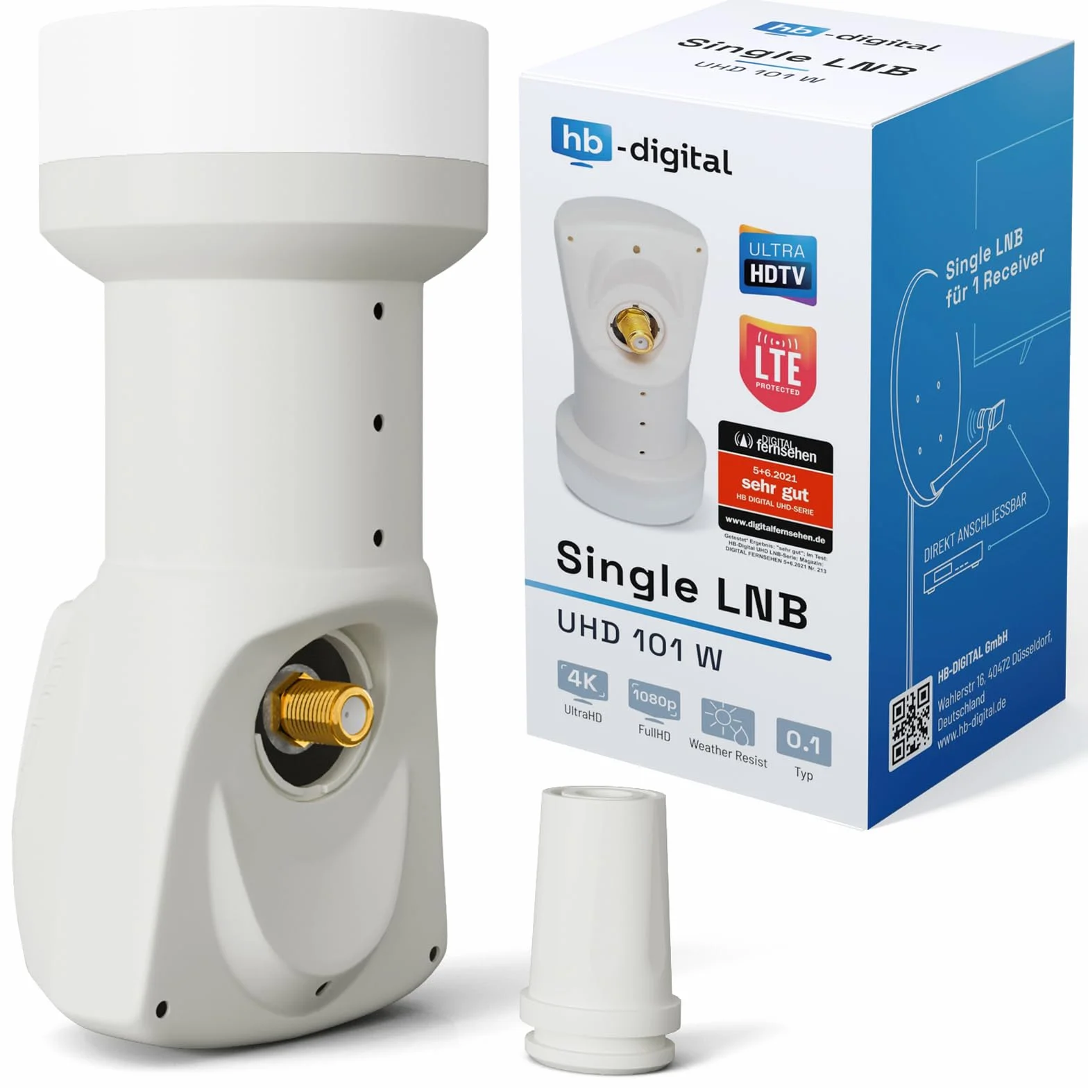 hb-digital LNB Głowica Satelitarna 1 Abonent Direkt LTE Protected Full HD 4K UHD Pozłacane Styki Biały