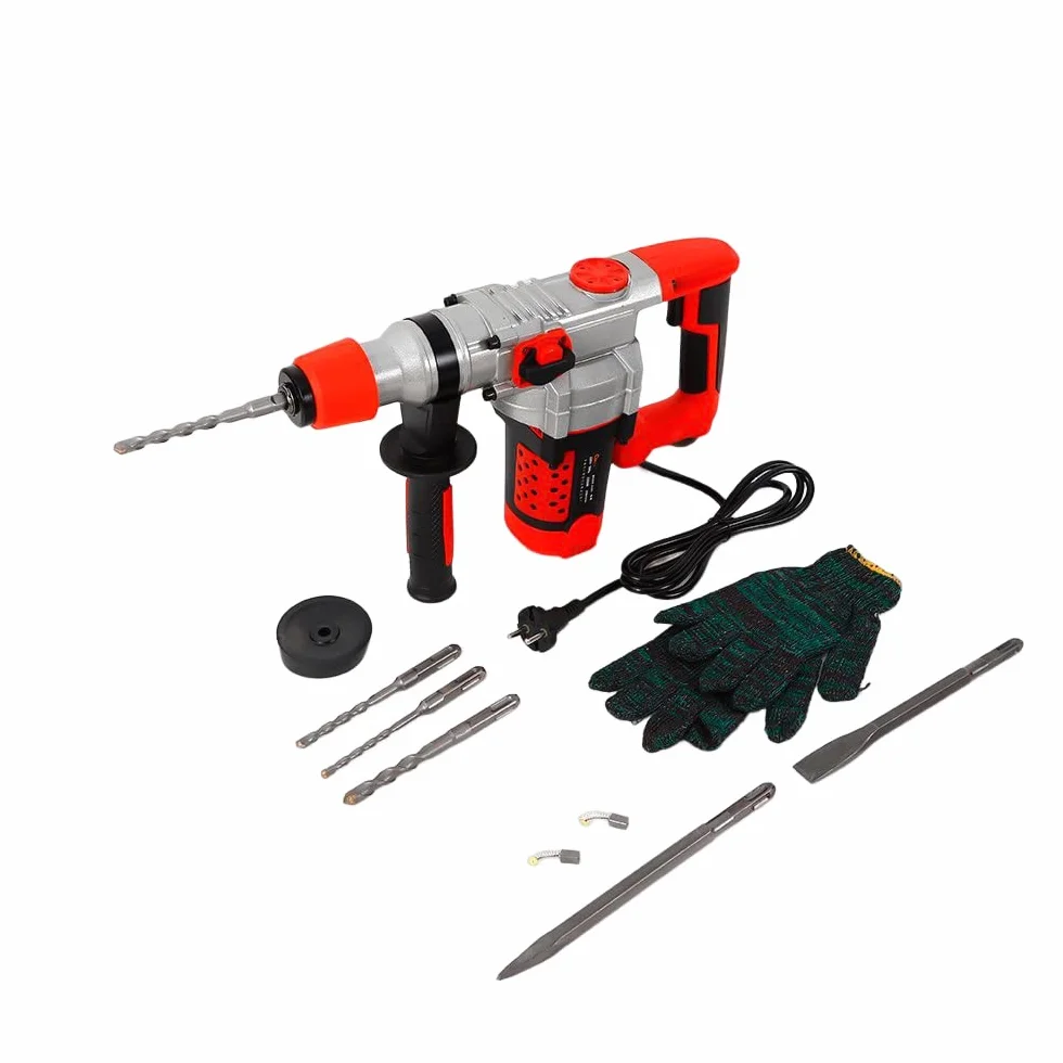 Hammer Drill młot udarowo-obrotowy 2200 W, 0-930 obr./min, 220 V, z 6 koronkami wiertniczymi, jedna para rękawic, 30 cylindrów do dużych obciążeń, do metalu, drewna i betonu