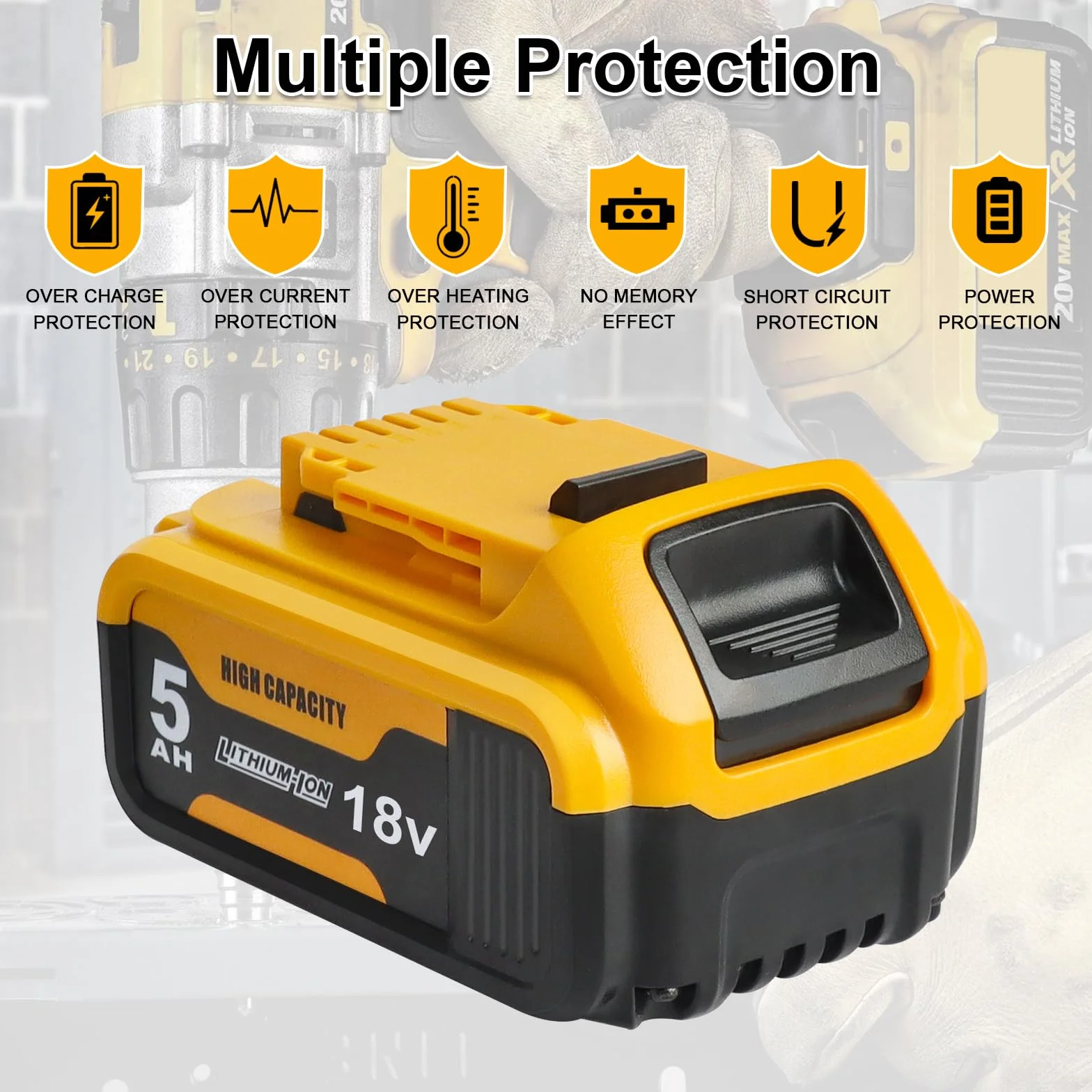 2 x Waitley akumulator zamienny do akumulatora Dewalt 18 V DCB184 DCB200 DCB182 DCB180 DCB181 DCB182 DCB201 18 V XR elektronarzędzia bateria z wyświetlaczem LED