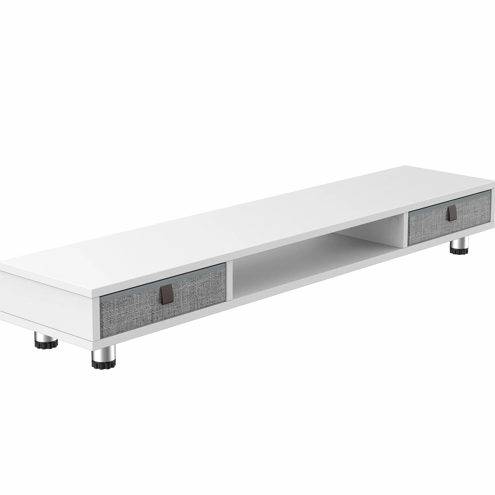 Fenge Podwójny stojak na monitor z 2 szufladami, regulowany, 108 x 23,5 x 15,2-16,7 cm, biały