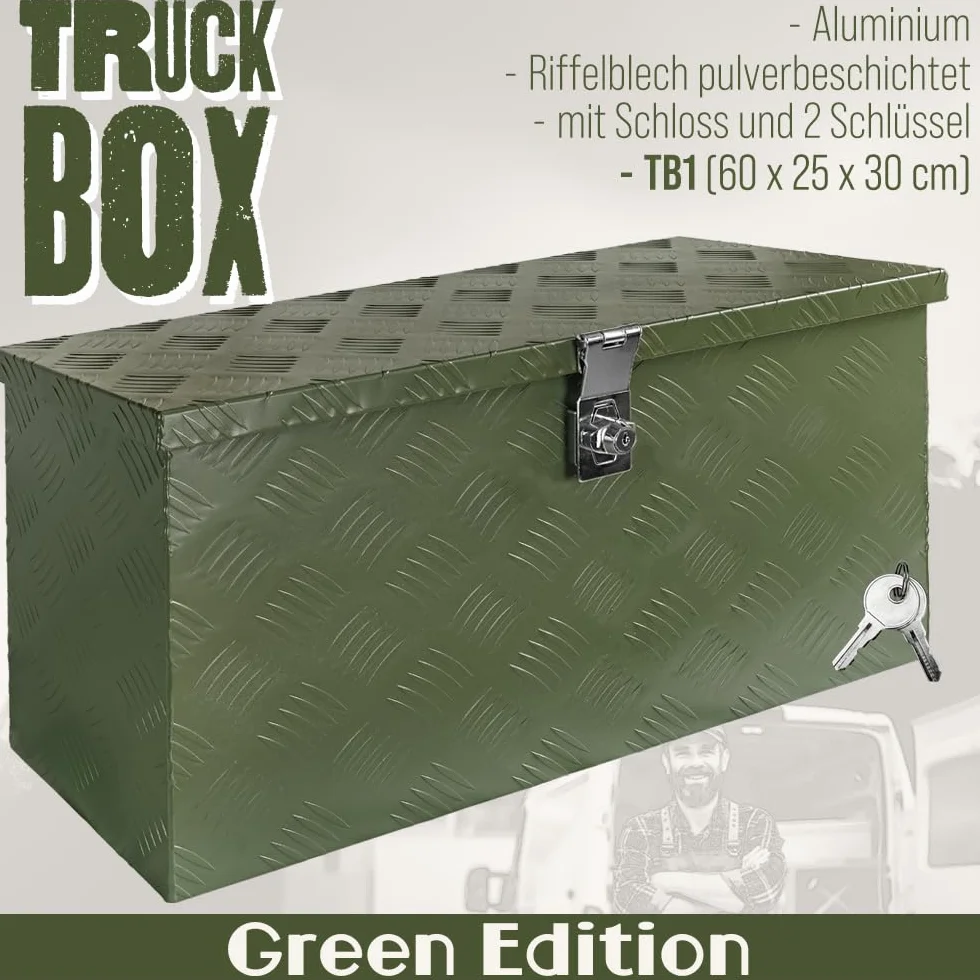 trucky Skrzynka na dyszel, kolor zielony, skrzynka na narzędzia, aluminiowa skrzynka z przyczepą, zamykana, aluminiowa skrzynka transportowa, skrzynka na narzędzia, aluminiowa skrzynka do