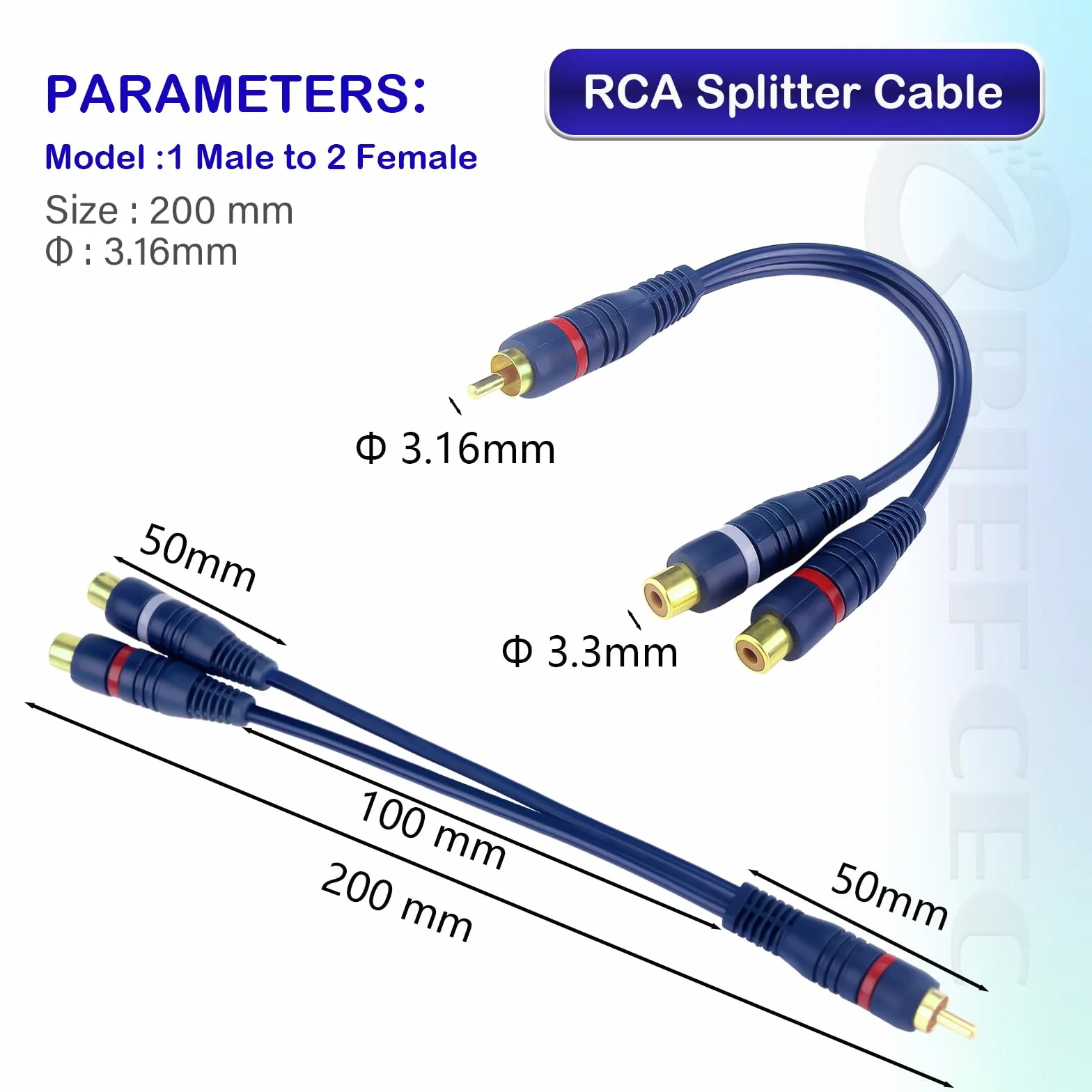 RCA Y Splitter kabel RCA Y, adapter 15 cm, subwoofer, kabel Phono, kabel AV, kabel koncentryczny, kabel audio cinch, kabel RCA na JACK (1 wtyczka do 2 gniazda, 2 szt., niebieski)