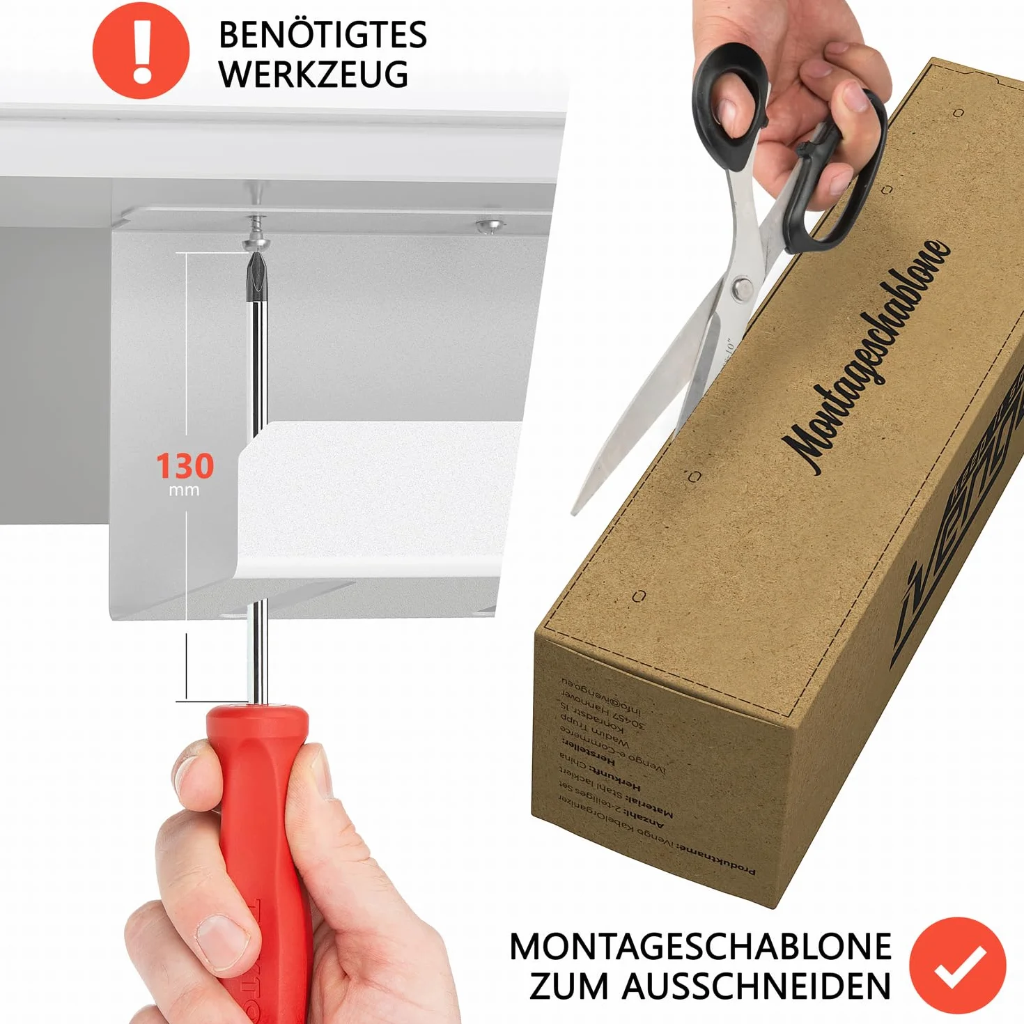 iVengo® XL kanał kablowy biurko z atestem TÜV [2x50cm] do idealnego zarządzania kablami - przestronne kanał kablowy pod biurko [zestaw 2] - solidna i elegancka wanna kablowa – biały matowy