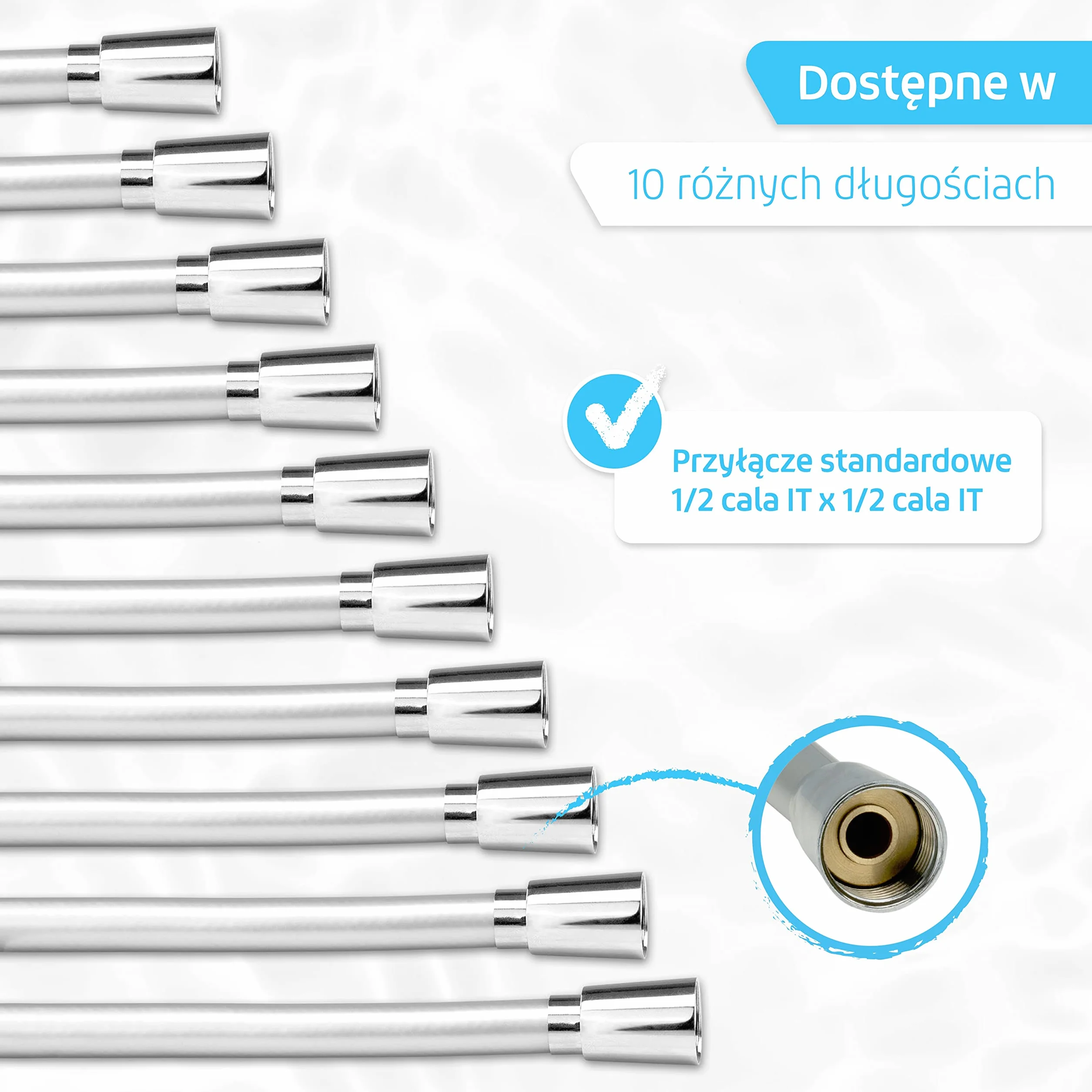 SANTRAS® Wąż prysznicowy Premium Chrome 1,50 m Made in Germany z funkcją oszczędzania wody – wyjątkowo elastyczny i odporny na skręcanie z ogranicznikiem przepływu – wąż prysznicowy o wyglądzie stali