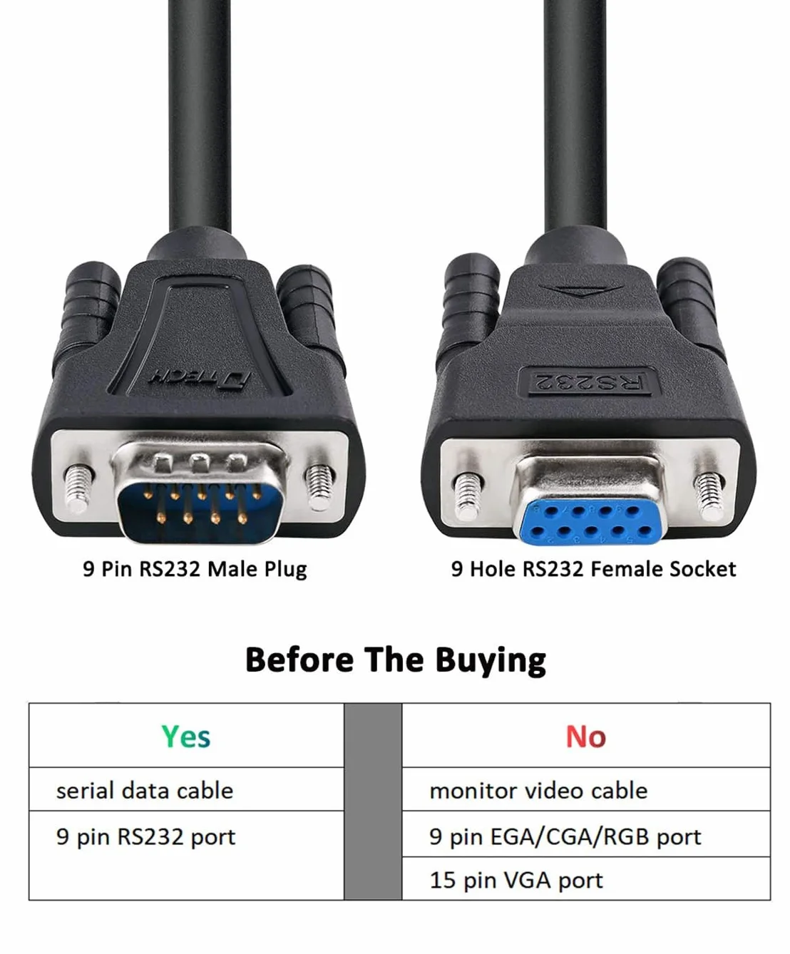 DTECH Kabel szeregowy RS232 męski na żeński 9-biegunowy, prosty (2 m)