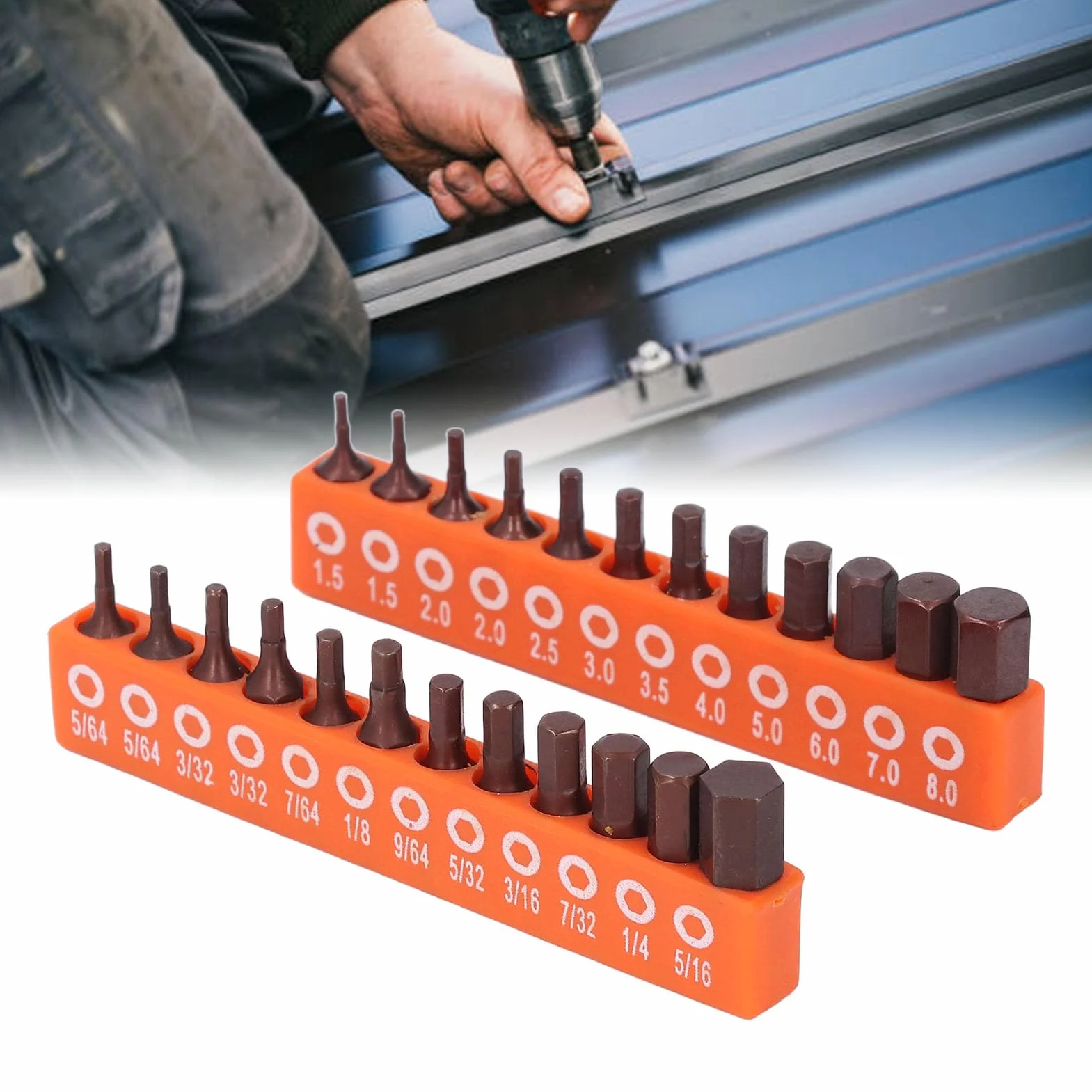 Srliya Zestaw bitów sześciokątnych 24 szt. Sześciokątny trzpień sześciokątny S2 Eloy Steel Metric i Sae Hex Bit do zastosowań przemysłowych 25 mm z uchwytem do przechowywania