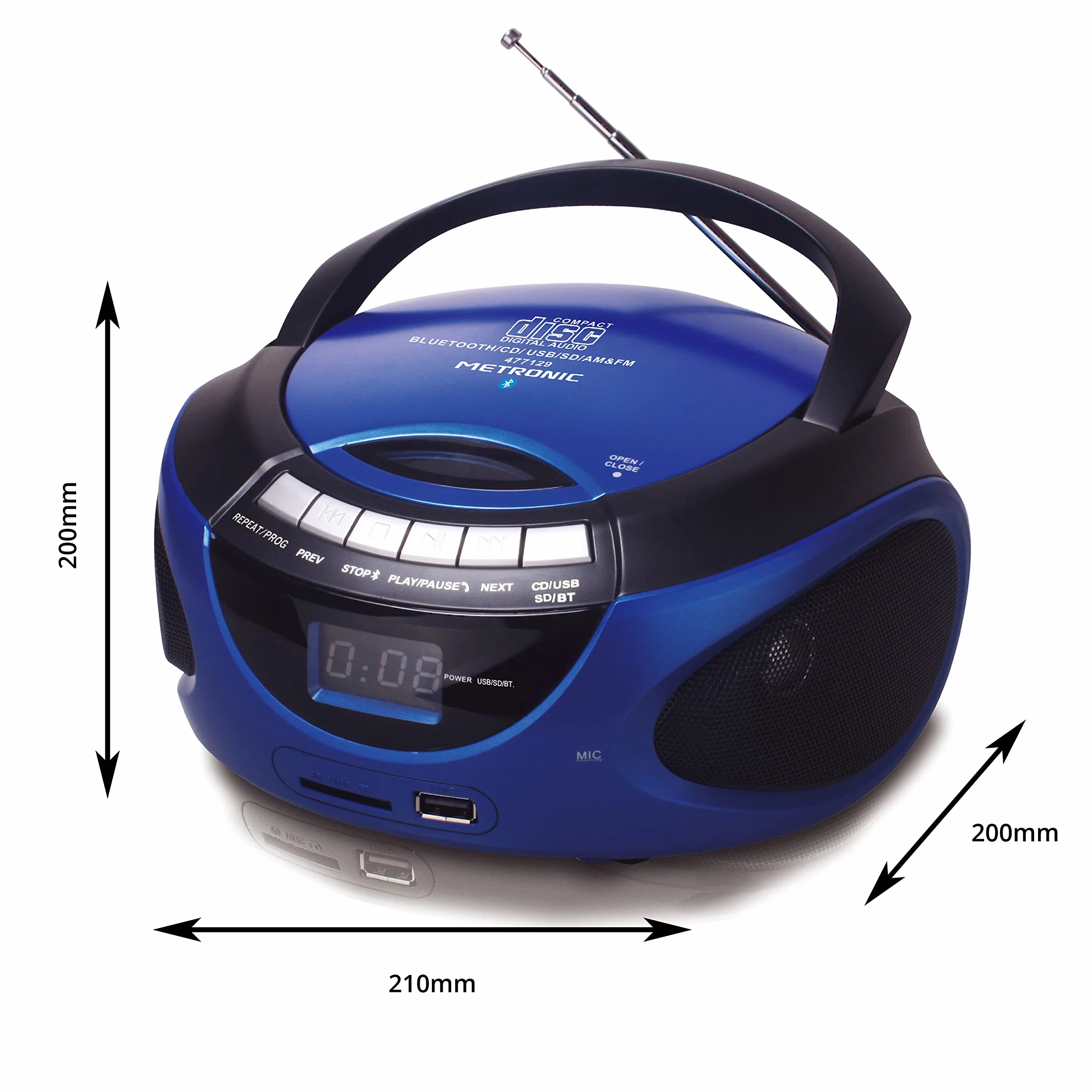 Metronic przenośne radio CD Bluetooth MP3 USB/SD/MMC 2x1W niebieskie