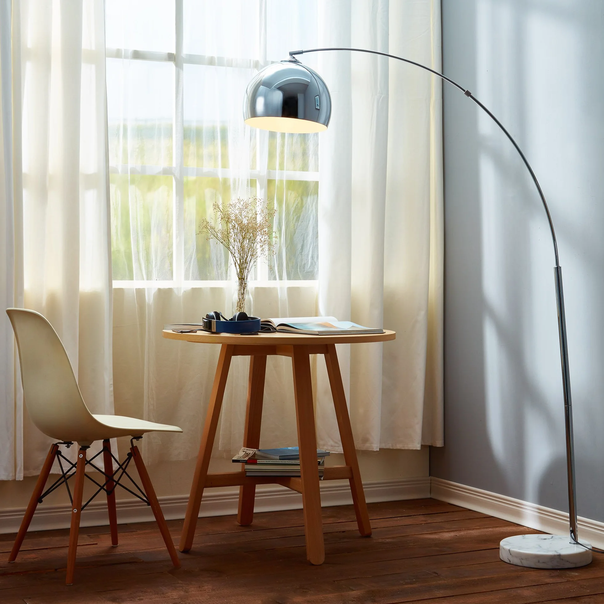 Teamson Home Chromowana ?ukowa Lampa Pod?ogowa Arquer 170 cm | Nowoczesne O?wietlenie VN-L00010-EU
