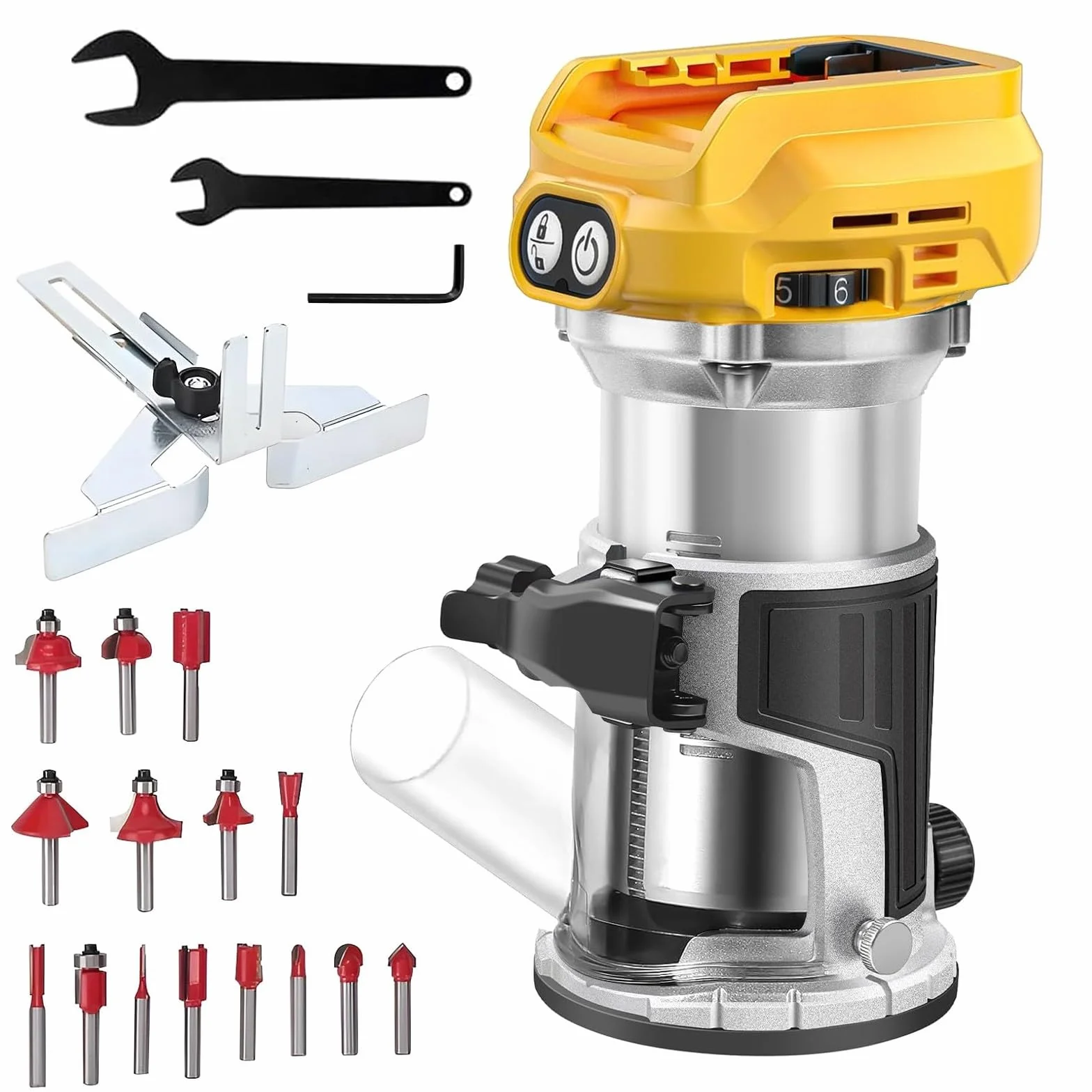 Wytłaczarka do drewna kompatybilna z akumulatorem Dewalt 18 V, 800 W, bezprzewodowy elektryczny router do drewna z 6 prędkościami, bezszczotkowy frez krawędziowy (bez baterii)
