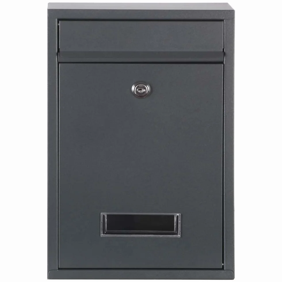Bakaji Skrzynka ścienna ze stali ocynkowanej otwór listów na zewnątrz poczta z zamknięciem na klucz (szary Antracyt)