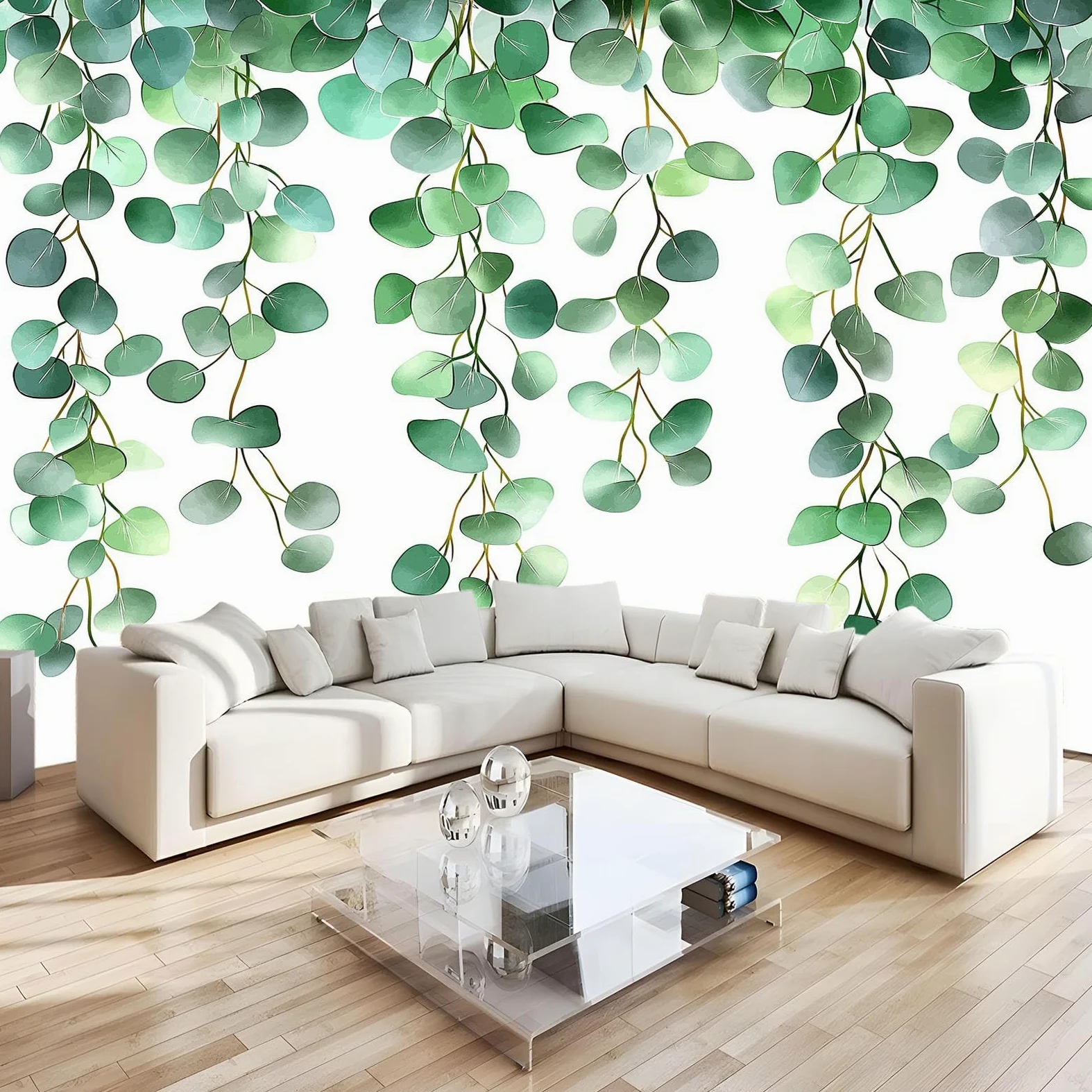 Fototapeta 350 x 256 cm Wieniec z liści w stylu rustykalnym nowoczesny wystrój ściany gigantyczny plakat z włókniny dekoracja ścienna do salonu sypialni, biały