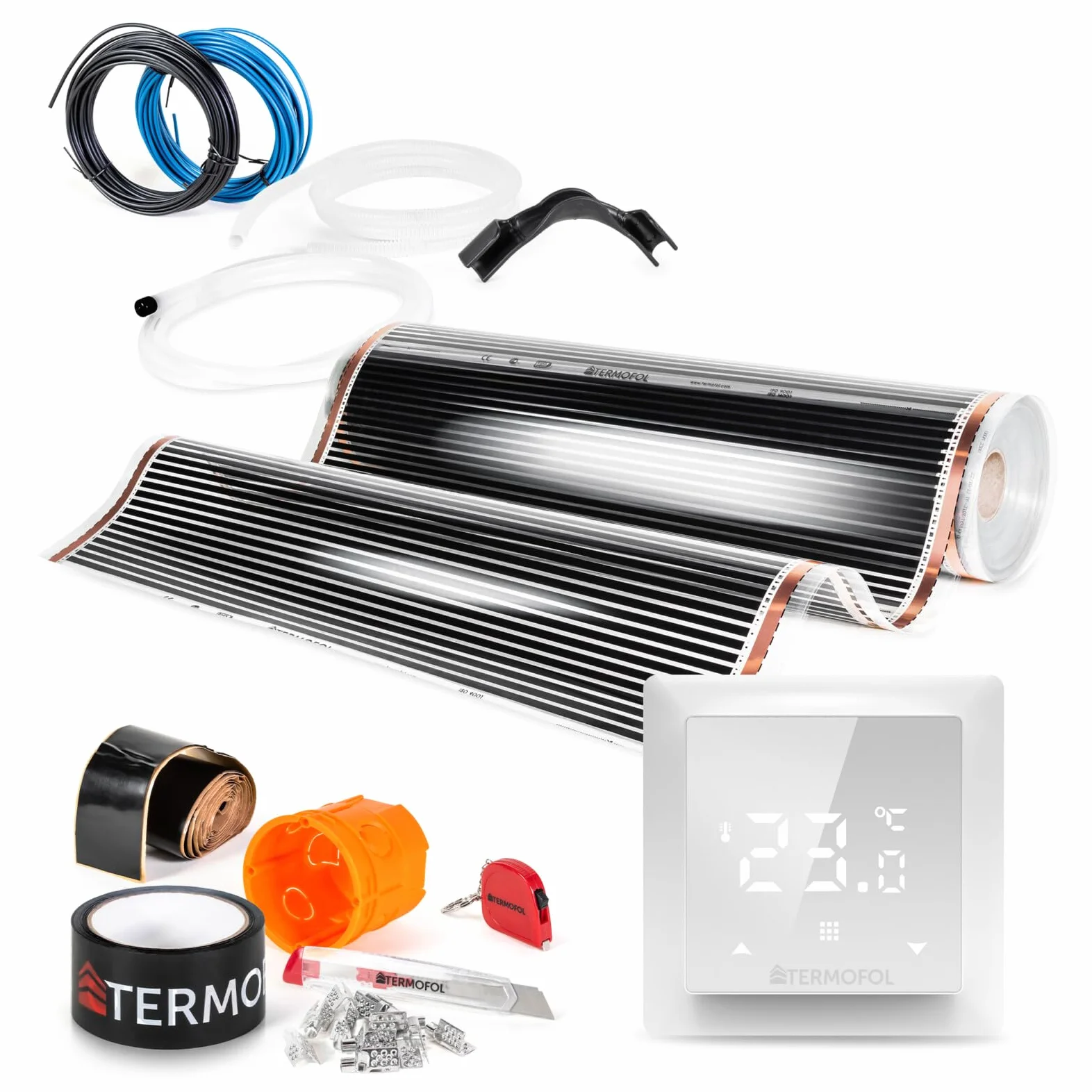 Termofol - Folia grzewcza na podczerwień | Moc: 140W/m2 | Powierzchnia 3 m² | Kompletny zestaw z termoregulatorem TF-H6 | Do samodzielnego montażu | Ogrzewanie podłogowe, ścienne lub sufitowe | Ogrzewanie na podczerwień