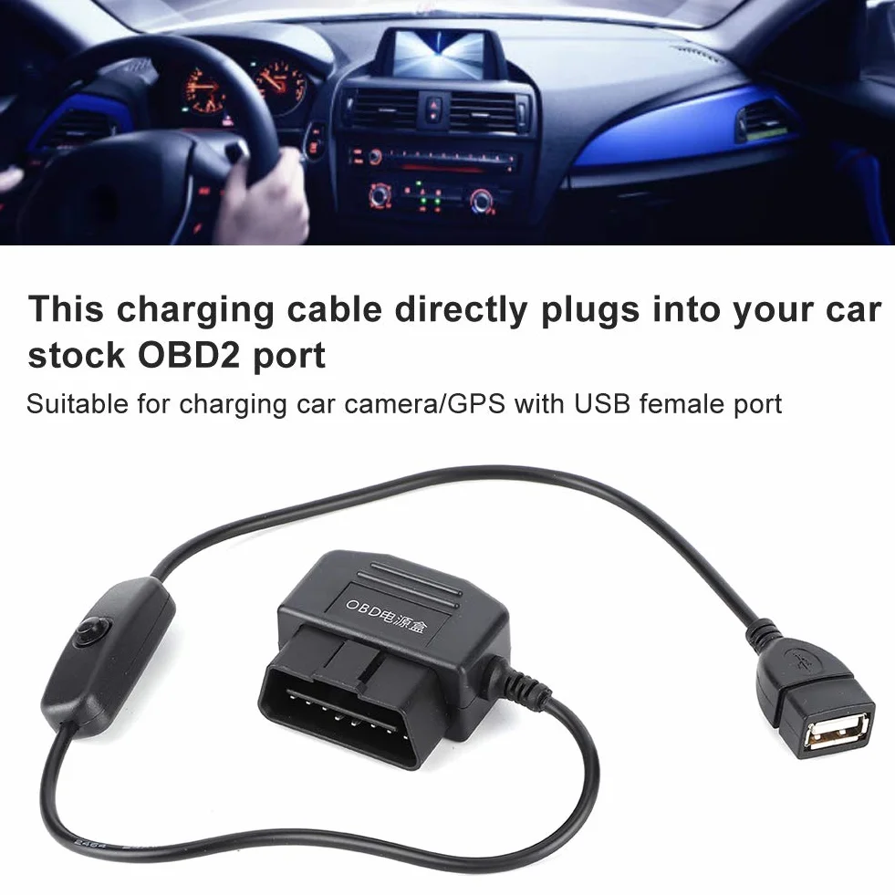Qiilu USB Power Charging Cable, 2 USB Power Charging Cable 18,7 cala 16-pinowa ładowarka do samochodowego DVR GPS Camera