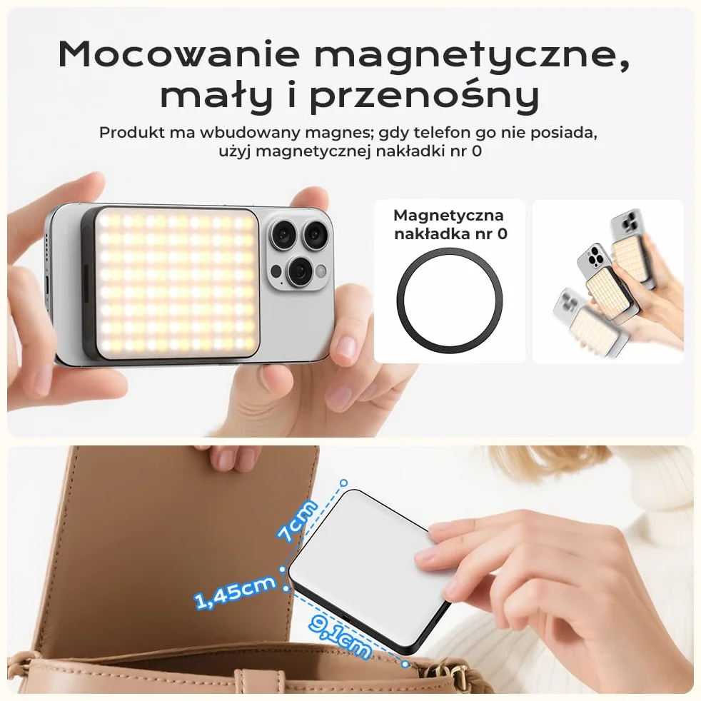 OUSFOT Selfie Phone Light 128LED 3000-6500K RGB Regulowaną Jasnością Klips USB Akumulator do Telefonu Aparatu