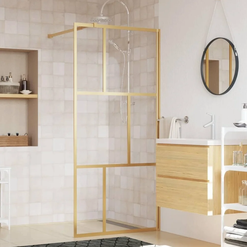 Ściana Prysznicowa Typu Walk-in Z Przezroczystym Szkłem Esg Gold 90x195 Cm, Kabina Wannowa, Panel Prysznicowy W łazience, ścianki Działowe Kabiny Prysznicowej Obramowania śc, Gold, 90 x 195 cm