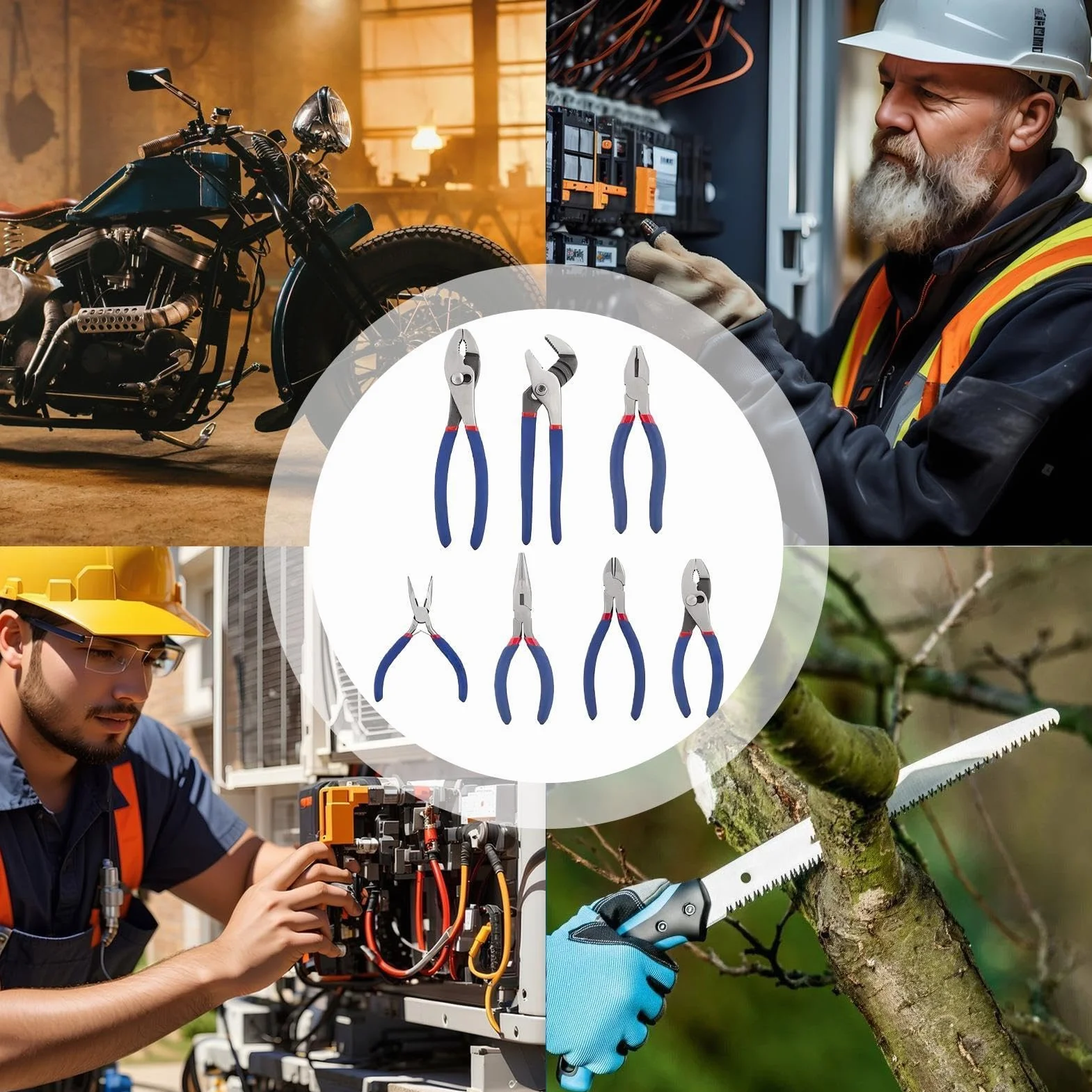 Zestaw Szczypiec Szczypce Długie Przegubowe Zacisk | 7-Częściowy Zestaw Kluczy Nastawnych Do napraw domowych, ogrodu, warsztatu, hydrauliki, elektryki, rękodzieła, motoryzacji,