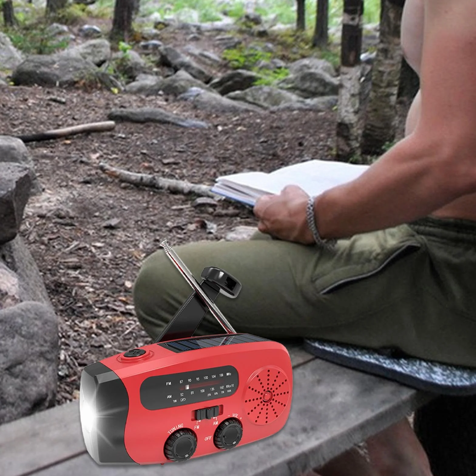 Radio Tranzystorowe AM/FM z Korbką Ładowania, Panelem Słonecznym i USB do Turystyki, Survivalu