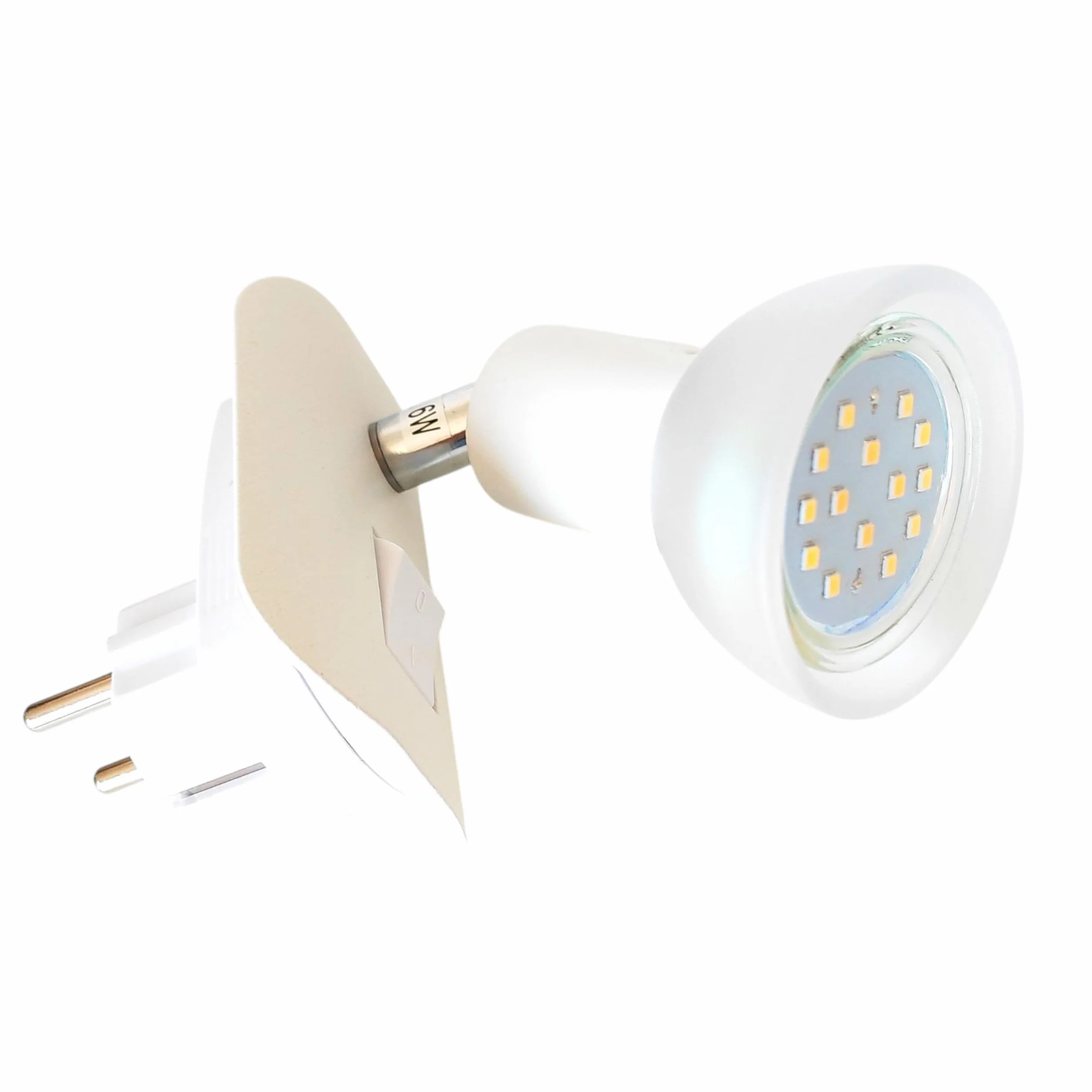 Trango Lampa wtykowa LED 11-046 w kolorze białym ze szklanym kloszem, lampka nocna z wtyczką wraz z 1 x GU10 3000 K ciepła biel żarówka LED i przełącznik ON/OFF lampka do czytania, lampa ścienna,