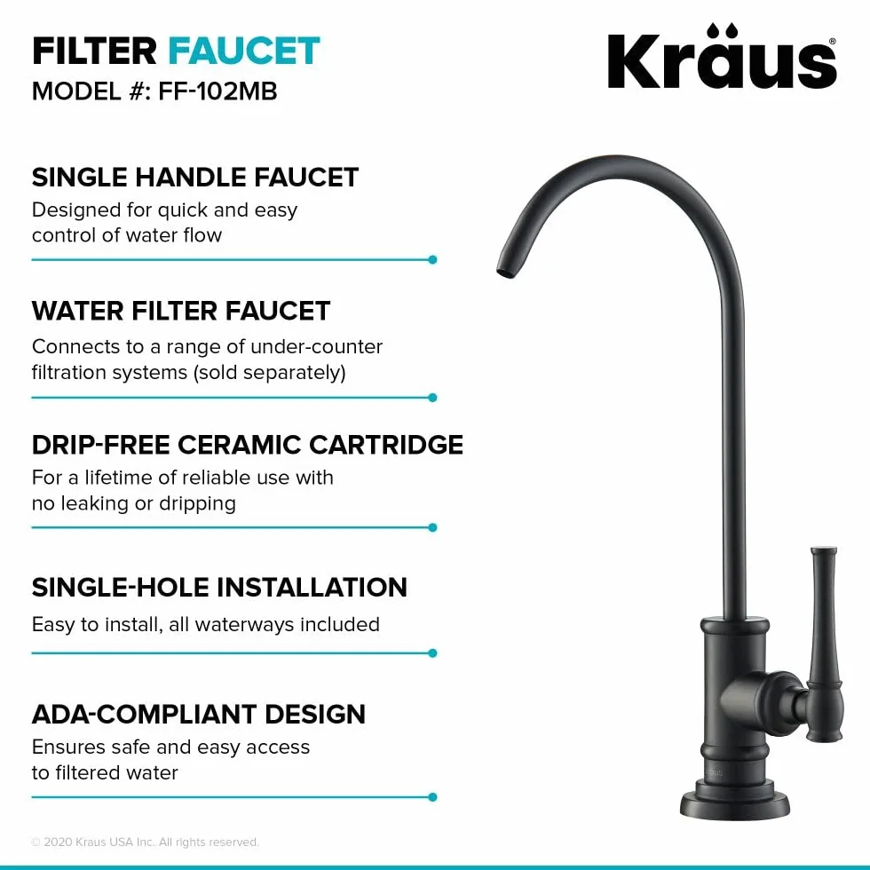Kraus FF-102MB Allyn 100% bezołowiowy kuchenny filtr do wody, czarny matowy