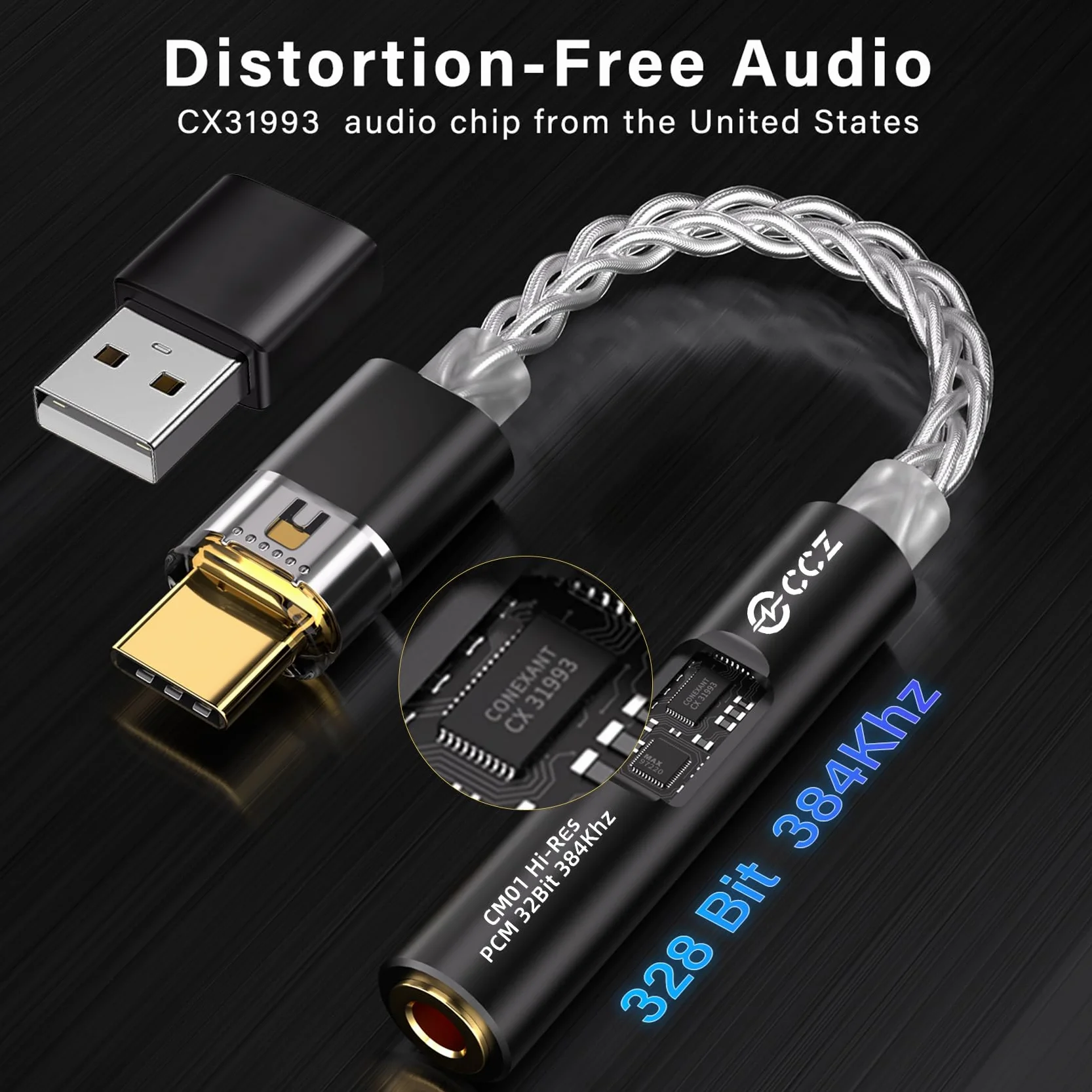 CCZ CM01 USB C na gniazdo 3,5 mm DAC adapter słuchawkowy Hi-Res 24 bit/384 kHz