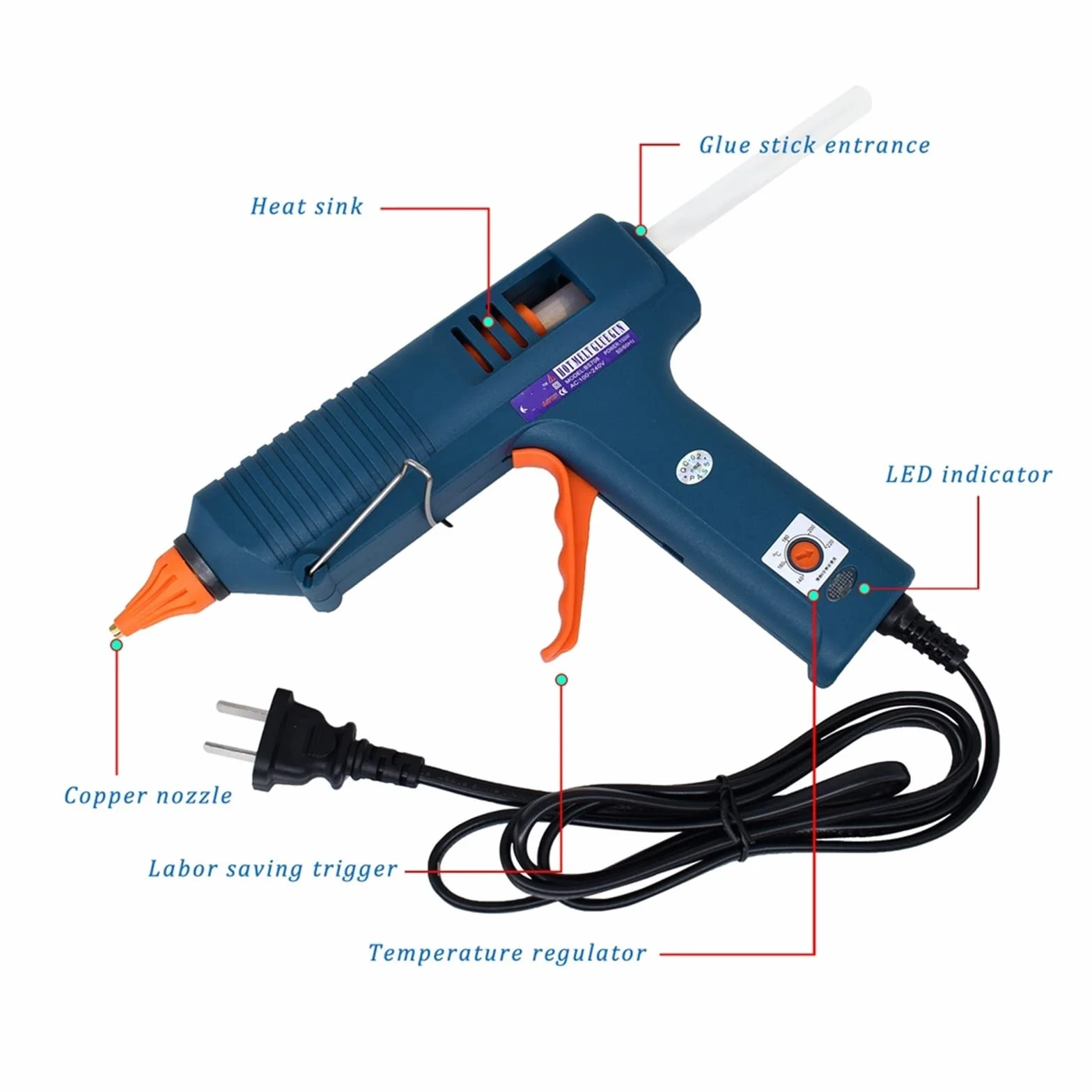 Bezpieczny I Wydajny Pistolet Do Klejenia Na GorąC Pistolet do klejenia na gorąco 150 W, wymienna dysza, regulacja temperatury, użyj kleju w sztyfcie 11 mm, przemysłowy pistolet do klejenia do domu DI