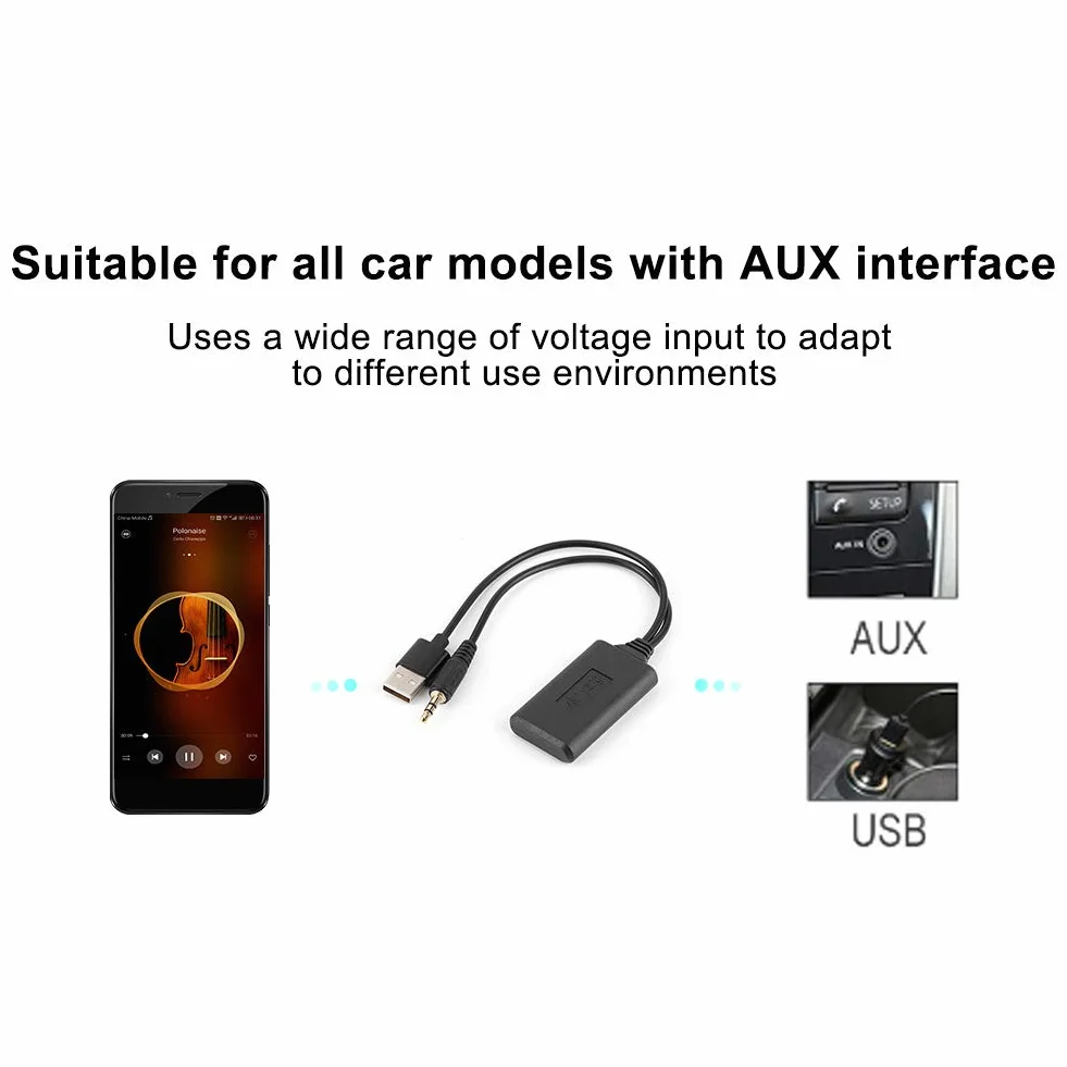 Kabel Audio Bluetooth, Kabel Bluetooth AUX-IN, Samochodowy Kabel Audio AUX 3,5 Mm/0,14 Cala Bezprzewodowy Adapter Odbiornika Bluetooth Radio HIFI Muzyka Akcesoria Samochodowe