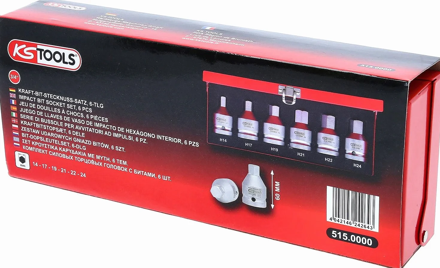 KS Tools 515.0000 3/4"Zestaw silowych gniazd bitów 6-szt, 14-24mm