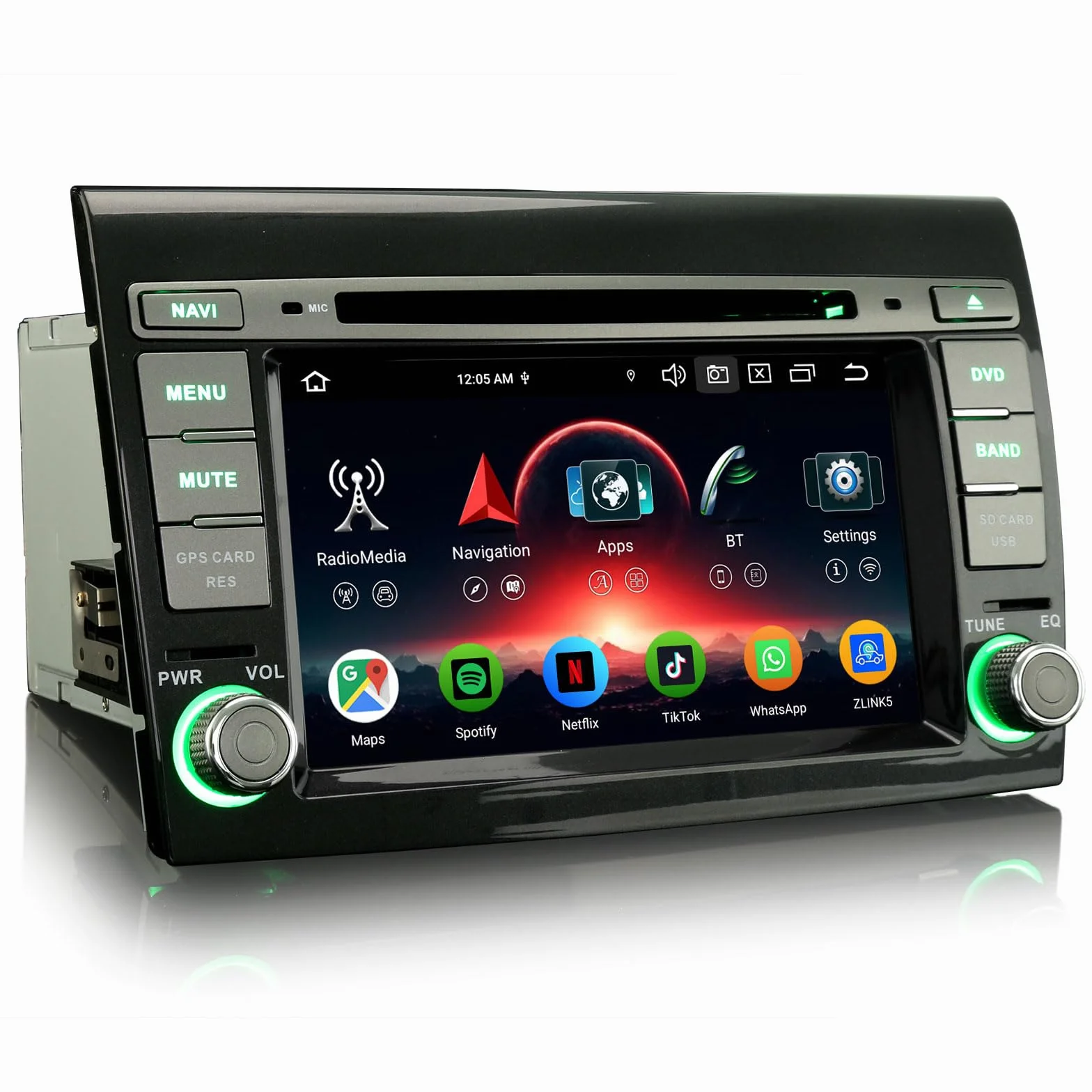Erisin Radio Samochodowe 7 Cali 8-Rdzeniowe 4GB+64GB Android 14 Bluetooth GPS dla FIAT Bravo 2007-2014